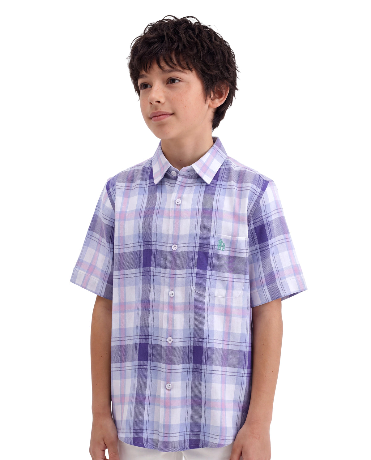 Rare Ones Kids Miller Light Purple Cotton Fabric Button Closure Regular Fit Checked Shirt