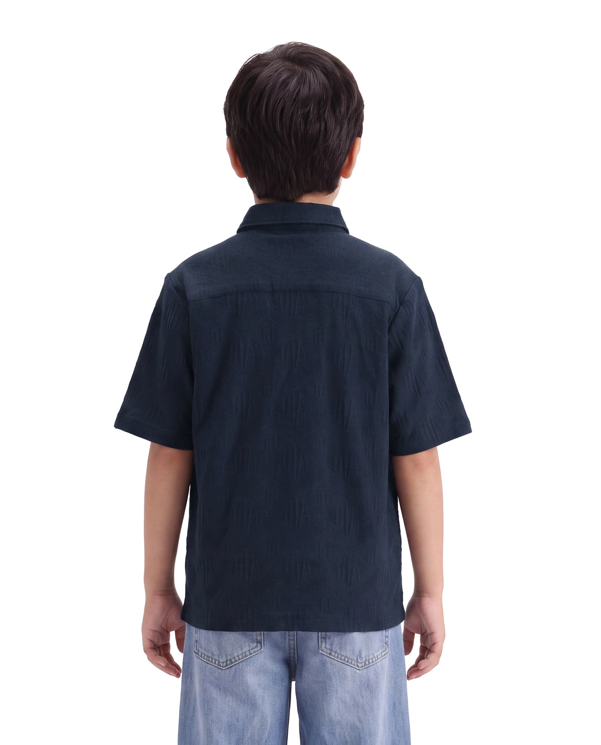 Rare Ones Kids Cubs-K Navy Cotton Fabric Button Closure Regular Fit Jacquard Shirt
