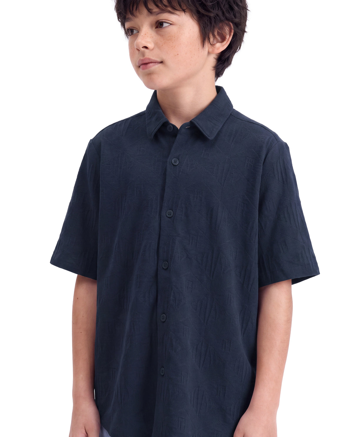 Rare Ones Kids Cubs-K Navy Cotton Fabric Button Closure Regular Fit Jacquard Shirt