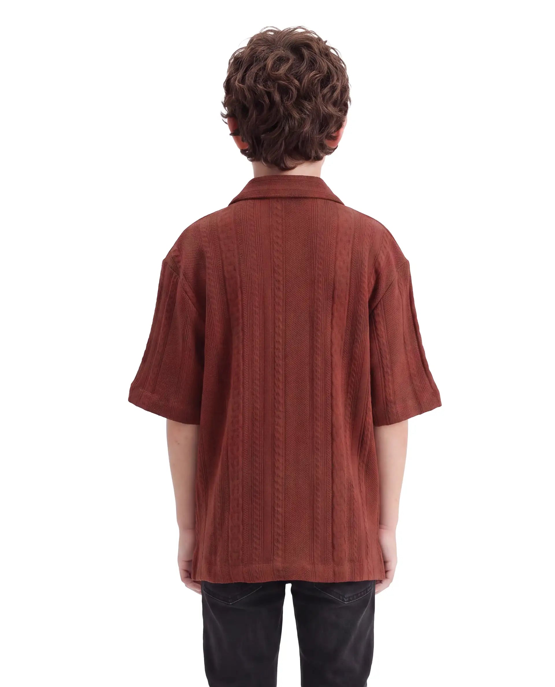 Rare Ones Kids Lyra Rust Cotton Fabric Cuban Collar Button Closure Regular Shirt