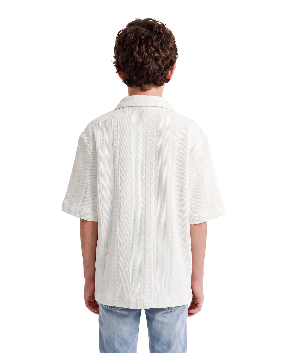 Rare Ones Kids Lyra White Cotton Fabric Cuban Collar Button Closure Regular Shirt