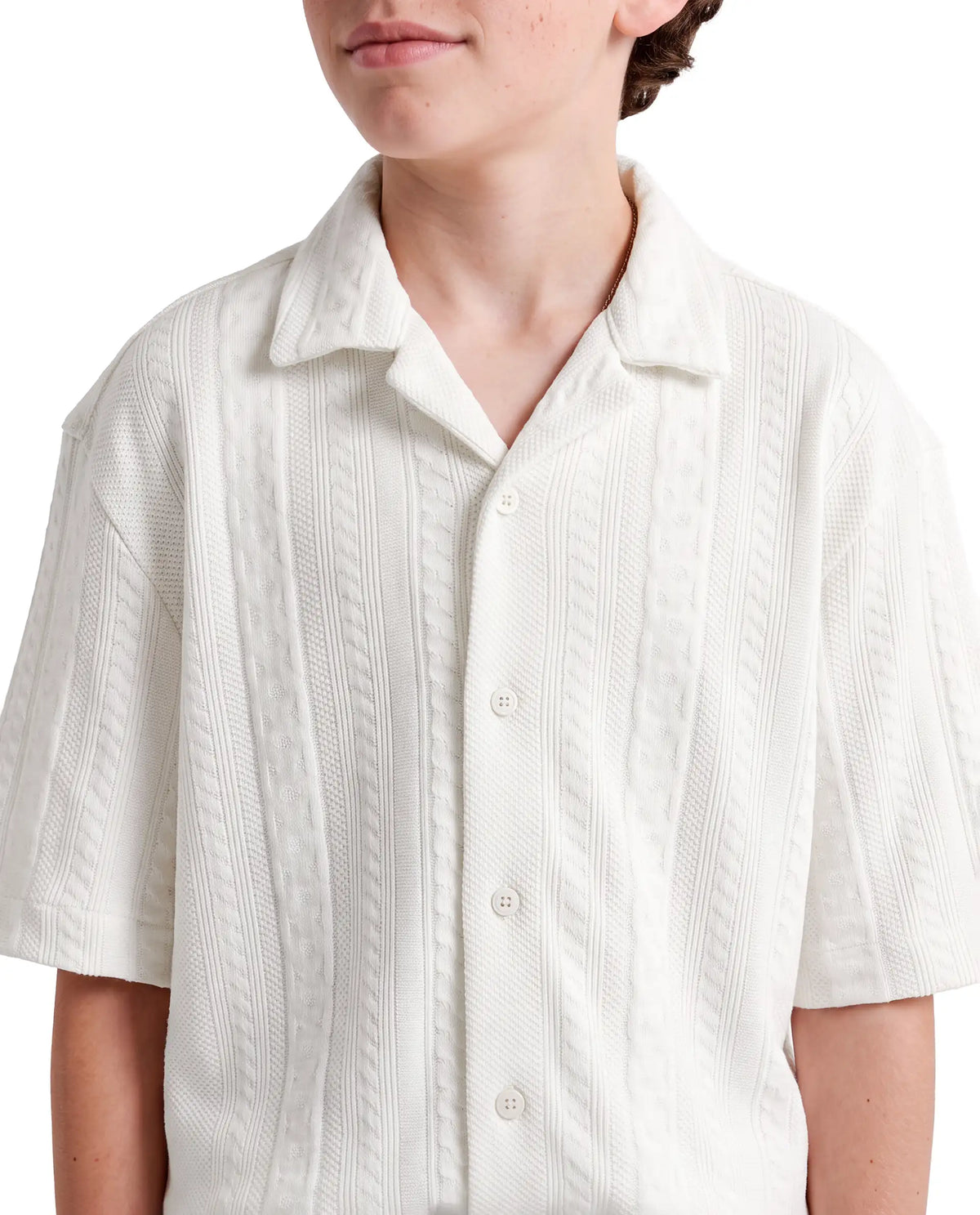 Rare Ones Kids Lyra White Cotton Fabric Cuban Collar Button Closure Regular Shirt