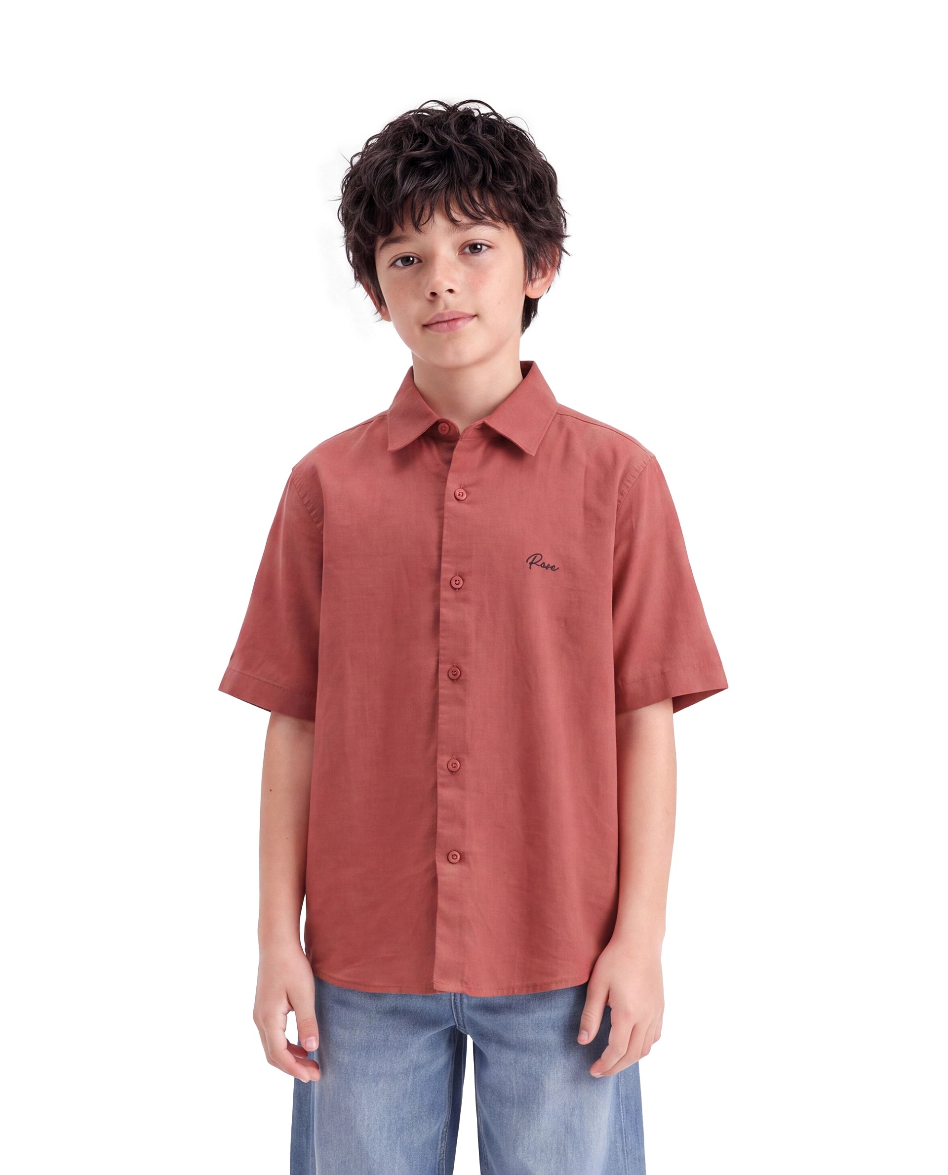 Rare Ones Kids Cora Rust Cotton Fabric Button Closure Regular Fit Embroidered Shirt