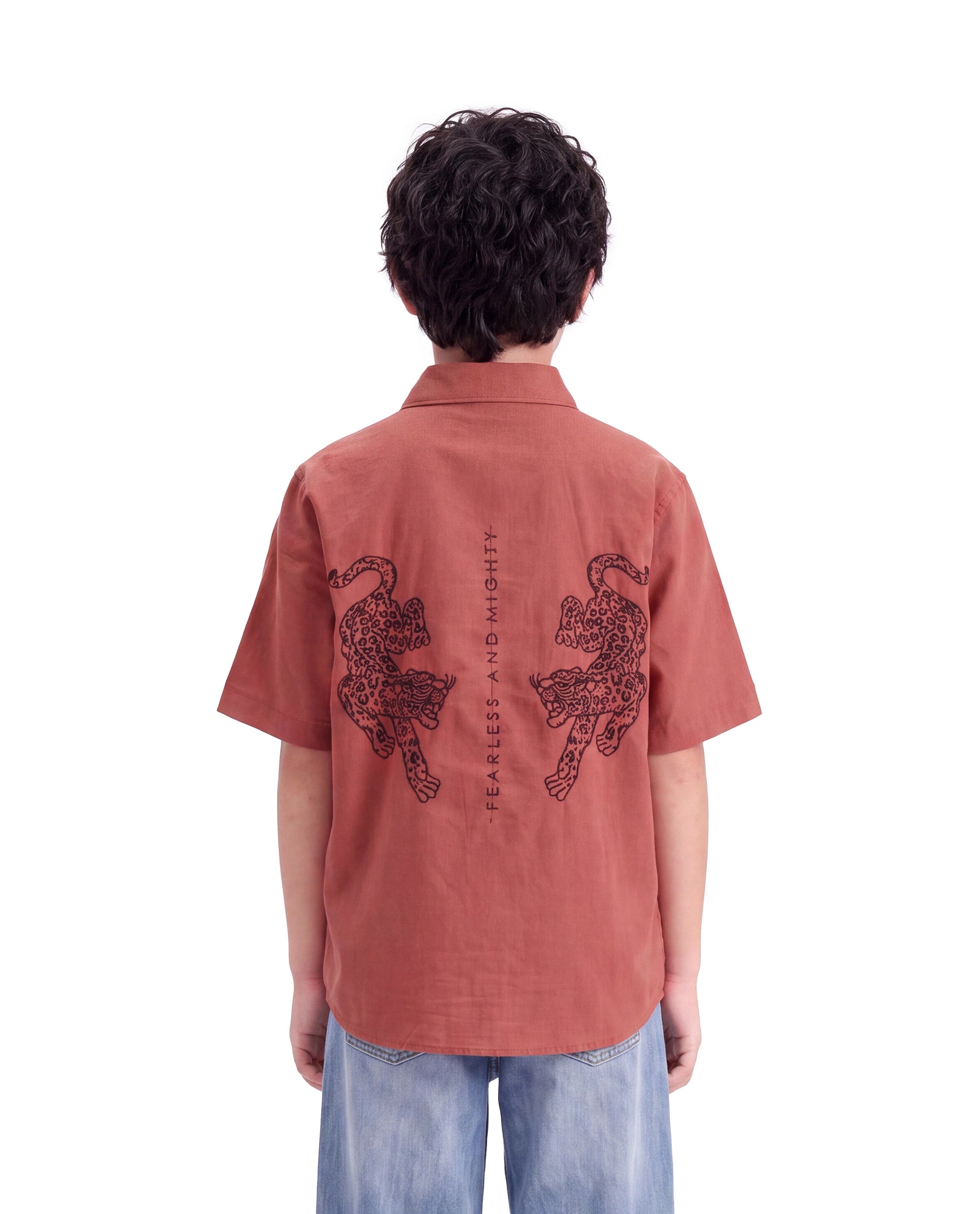 Rare Ones Kids Cora Rust Cotton Fabric Button Closure Regular Fit Embroidered Shirt