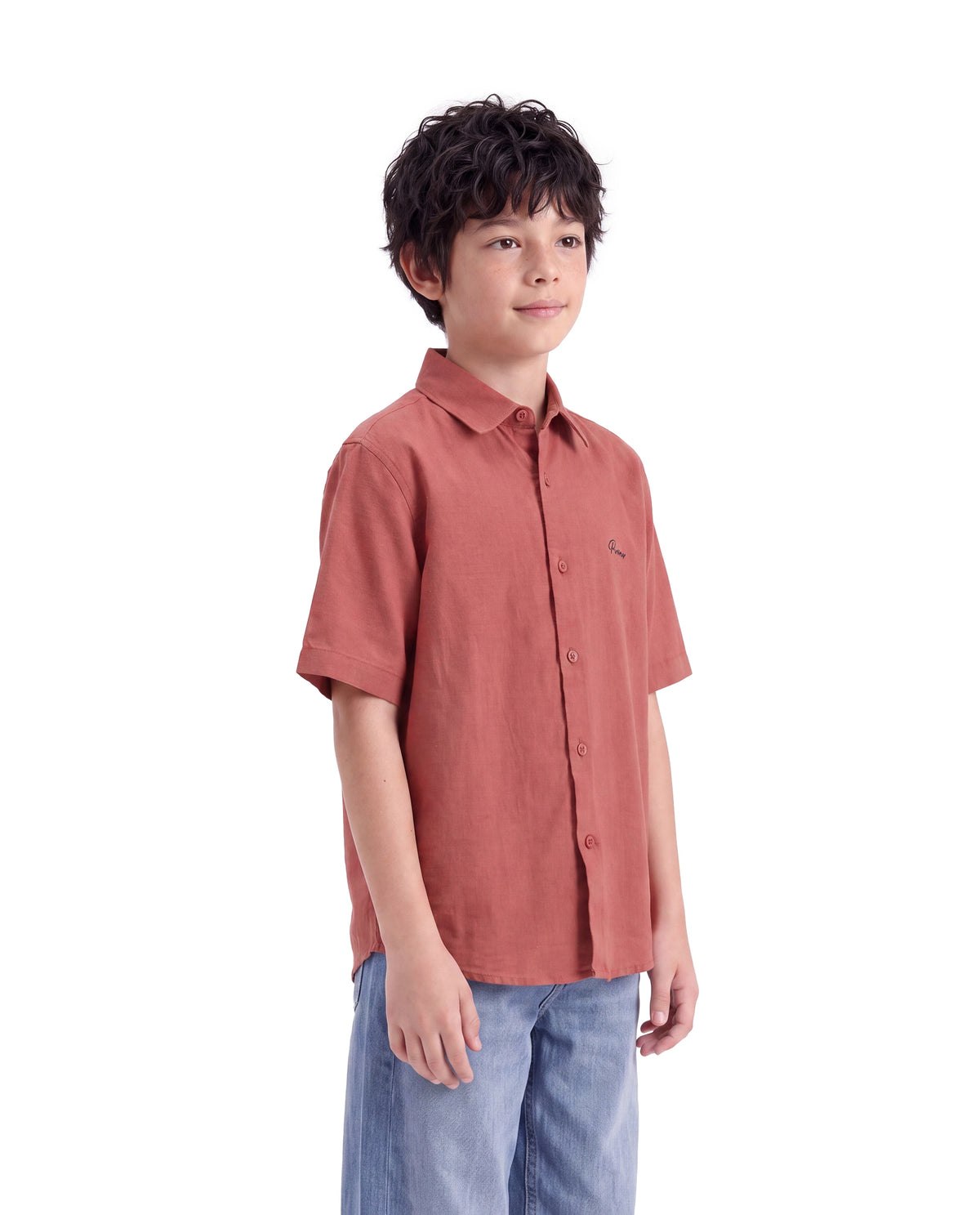 Rare Ones Kids Cora Rust Cotton Fabric Button Closure Regular Fit Embroidered Shirt