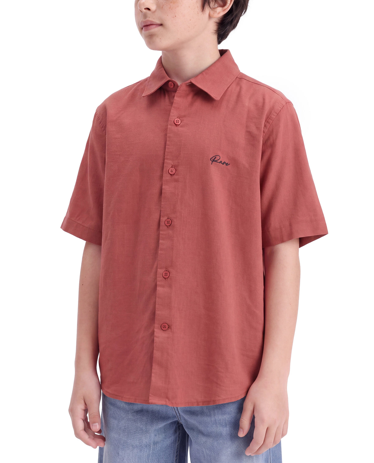 Rare Ones Kids Cora Rust Cotton Fabric Button Closure Regular Fit Embroidered Shirt