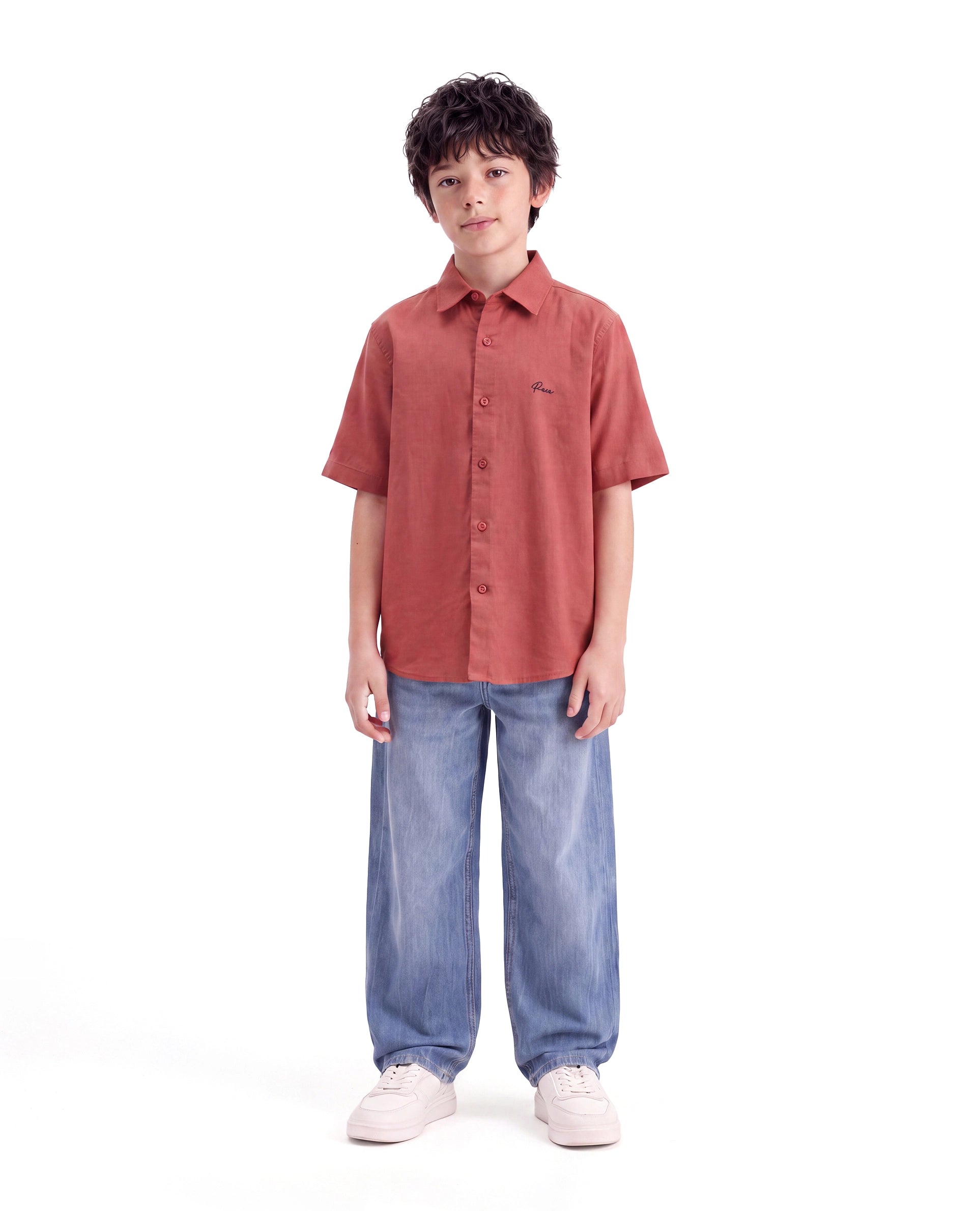 Rare Ones Kids Cora Rust Cotton Fabric Button Closure Regular Fit Embroidered Shirt