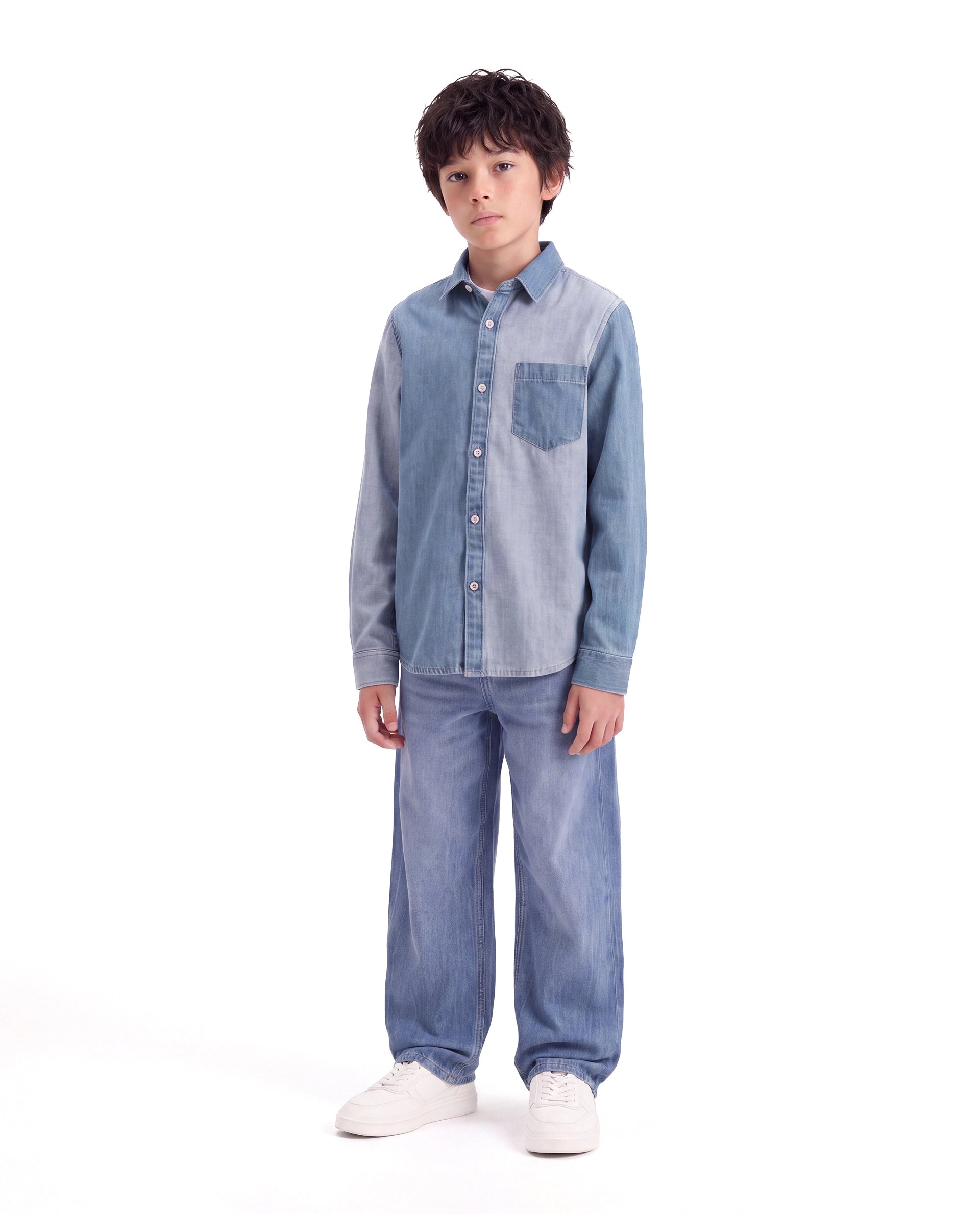 Rare Ones Kids Drake Light Blue Cotton Blend Fabric Button Closure Regular Fit Plain Shirt