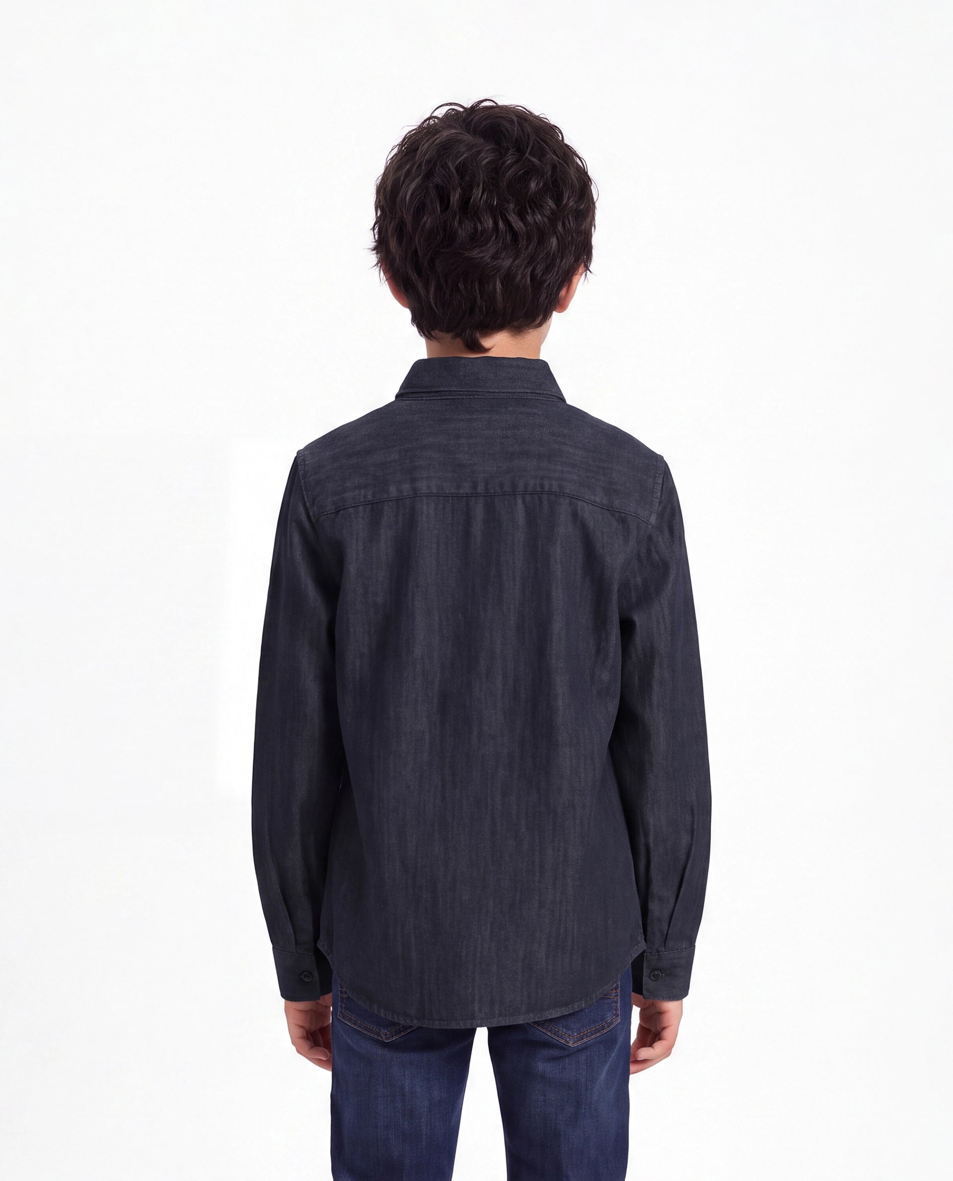 Rare Ones Kids Spens Blue Cotton Blend Fabric Button Closure Regular Fit Embroidered Shirt