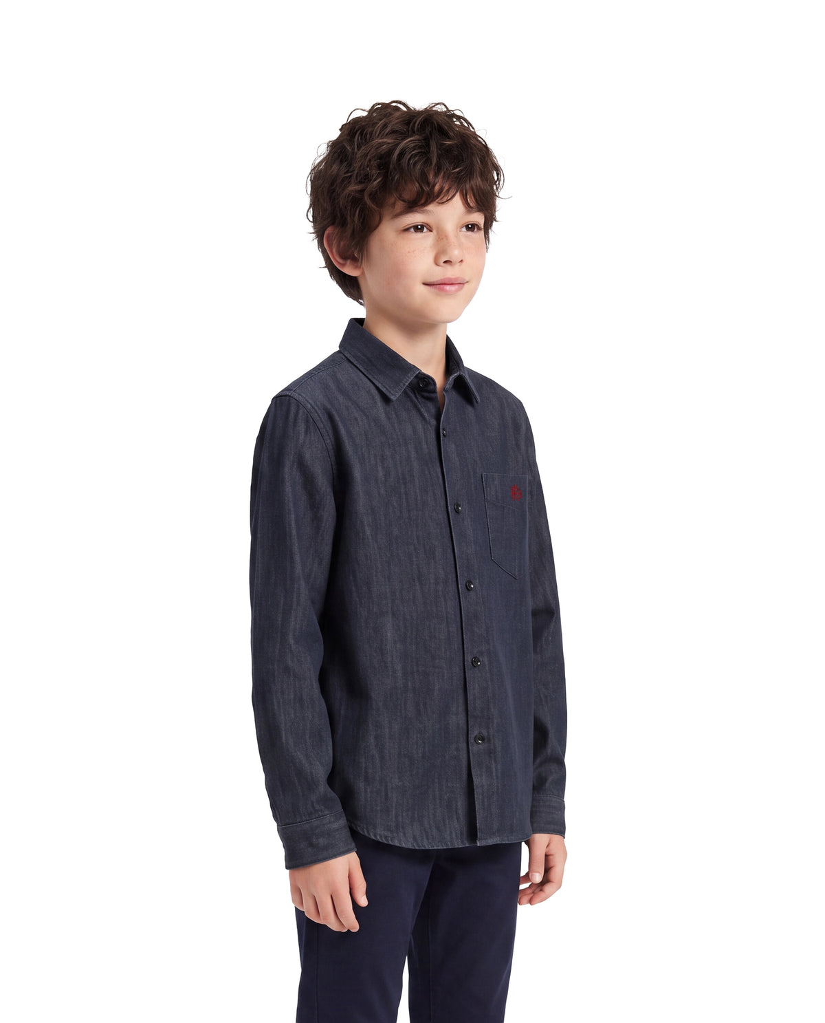 Rare Ones Kids Spens Blue Cotton Blend Fabric Button Closure Regular Fit Embroidered Shirt