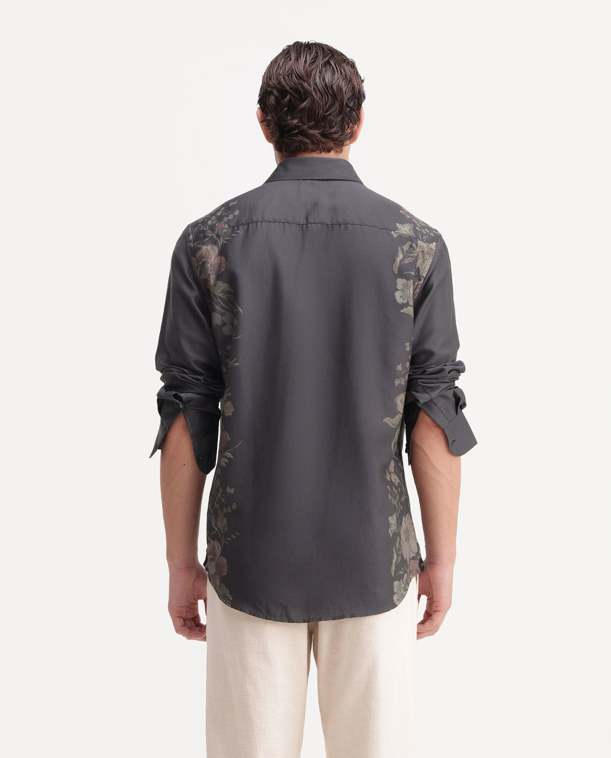 Rare Rabbit Men's Yavi Black Cotton Blend Spread Collar Regular Floral Print Shirt