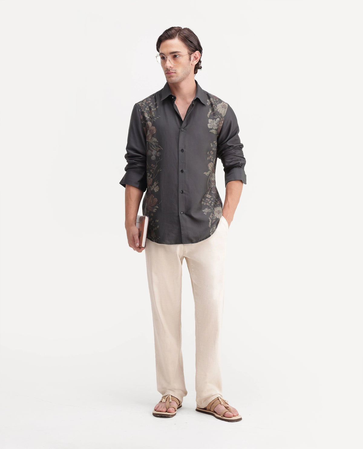 Rare Rabbit Men's Yavi Black Cotton Blend Spread Collar Regular Floral Print Shirt
