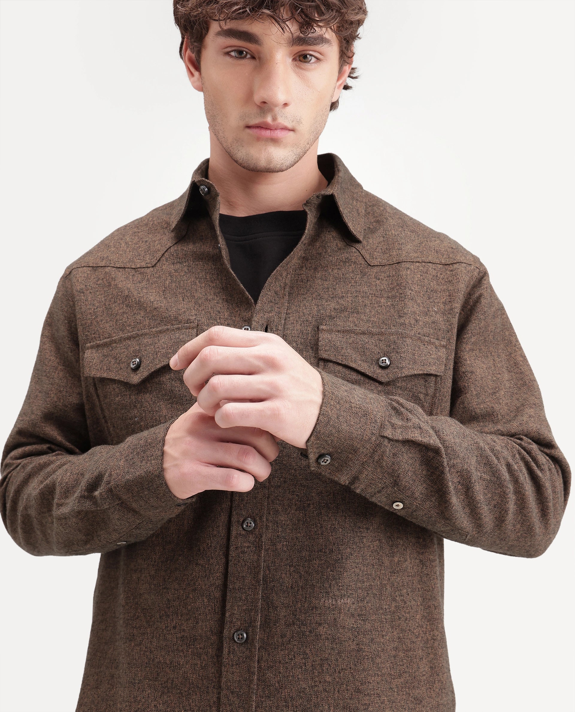 Rare Rabbit Men's Plum Dusky Orange Cotton Spread Collar Regular Plain Shirt