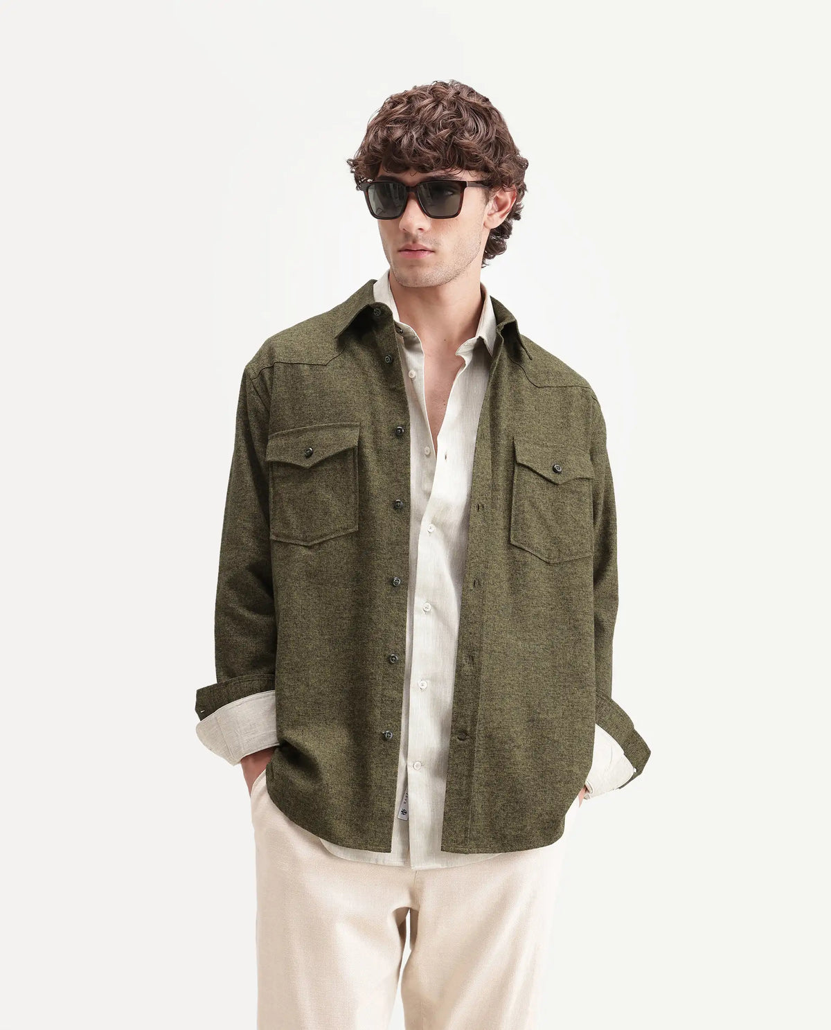 Rare Rabbit Men's Plum Dusky Green Cotton Spread Collar Regular Plain Shirt