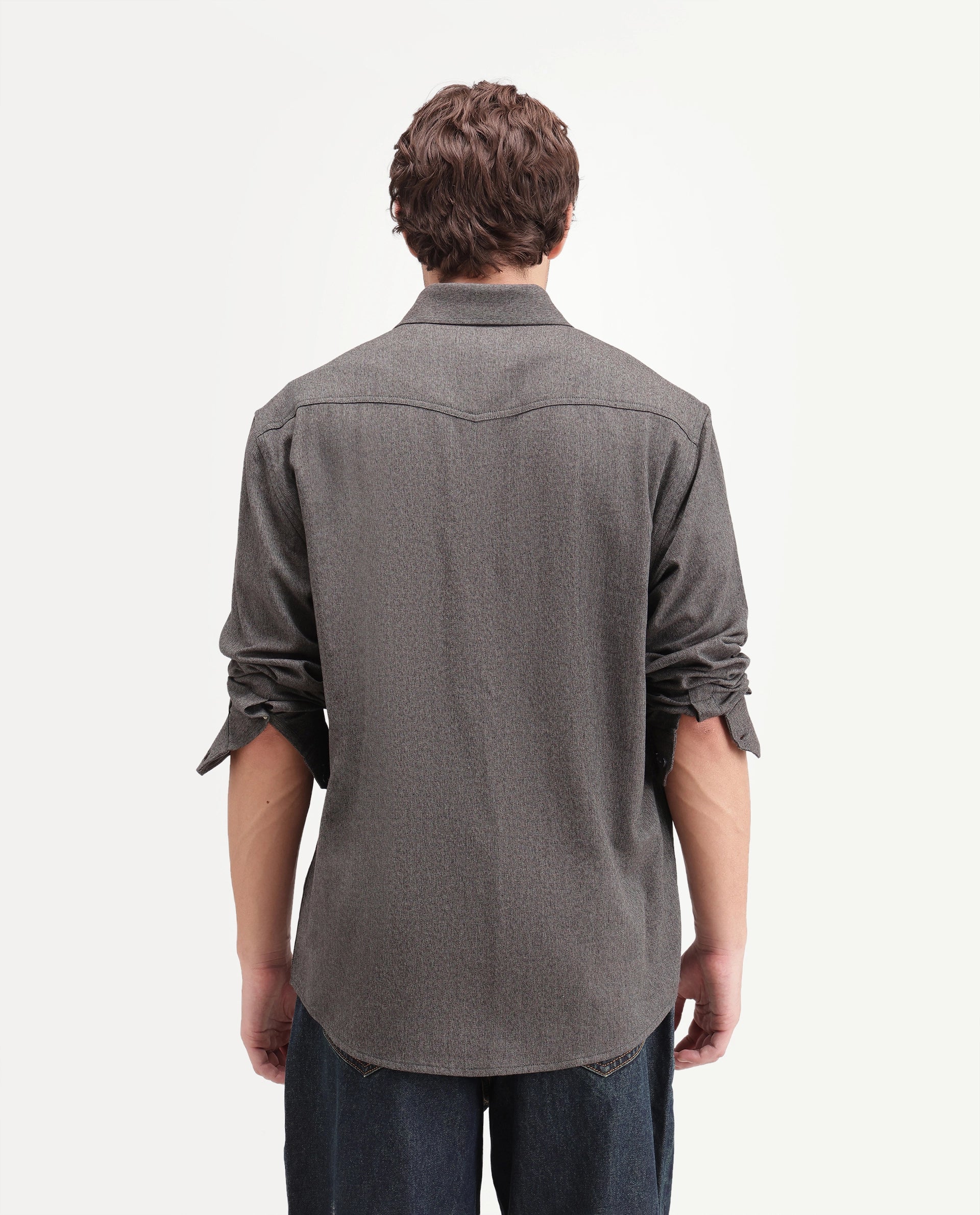 Rare Rabbit Men's Plum Green Cotton Spread Collar Regular Plain Shirt