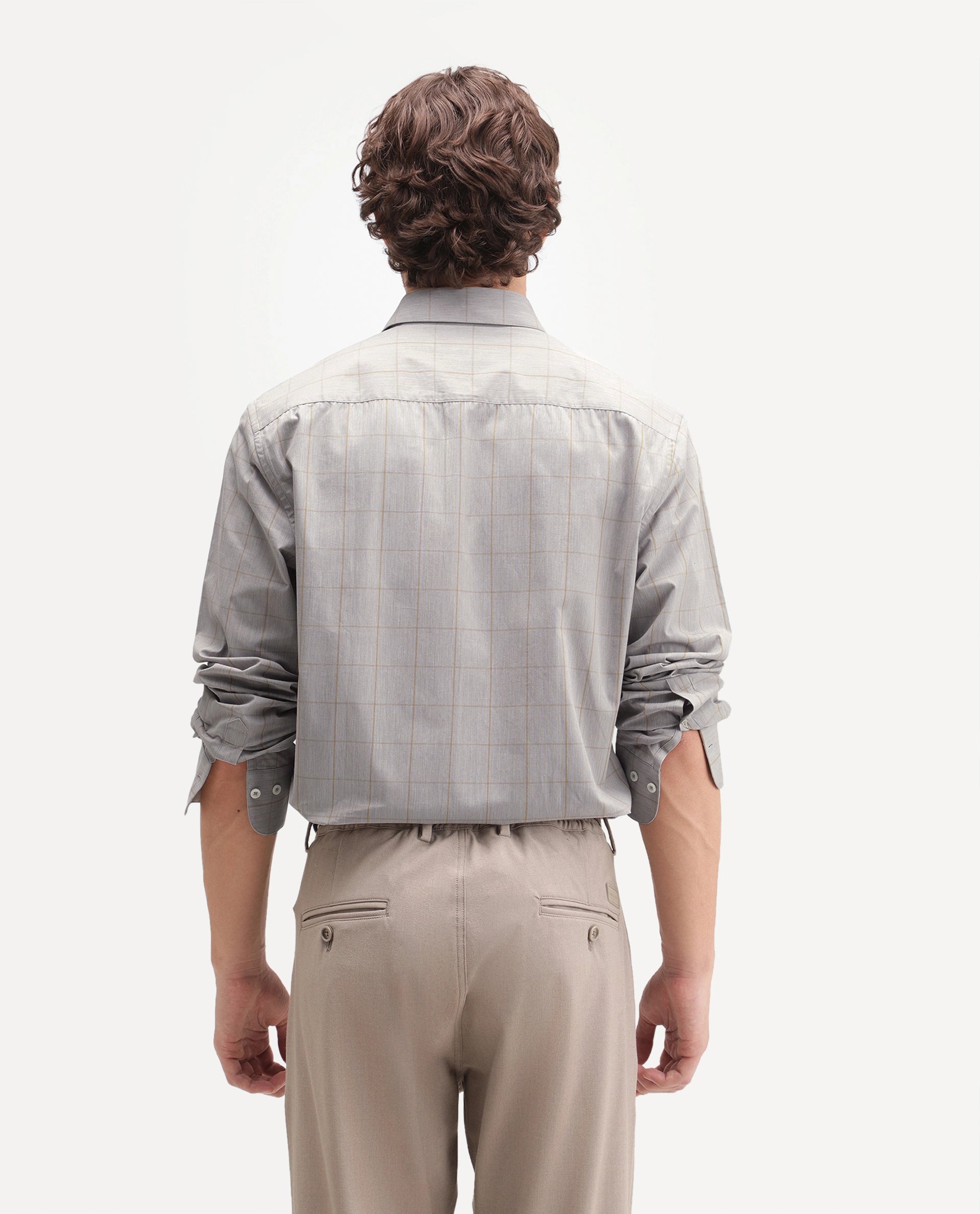 Rare Rabbit Men's Fate Grey Cotton Spread Collar Regular Checked Shirt