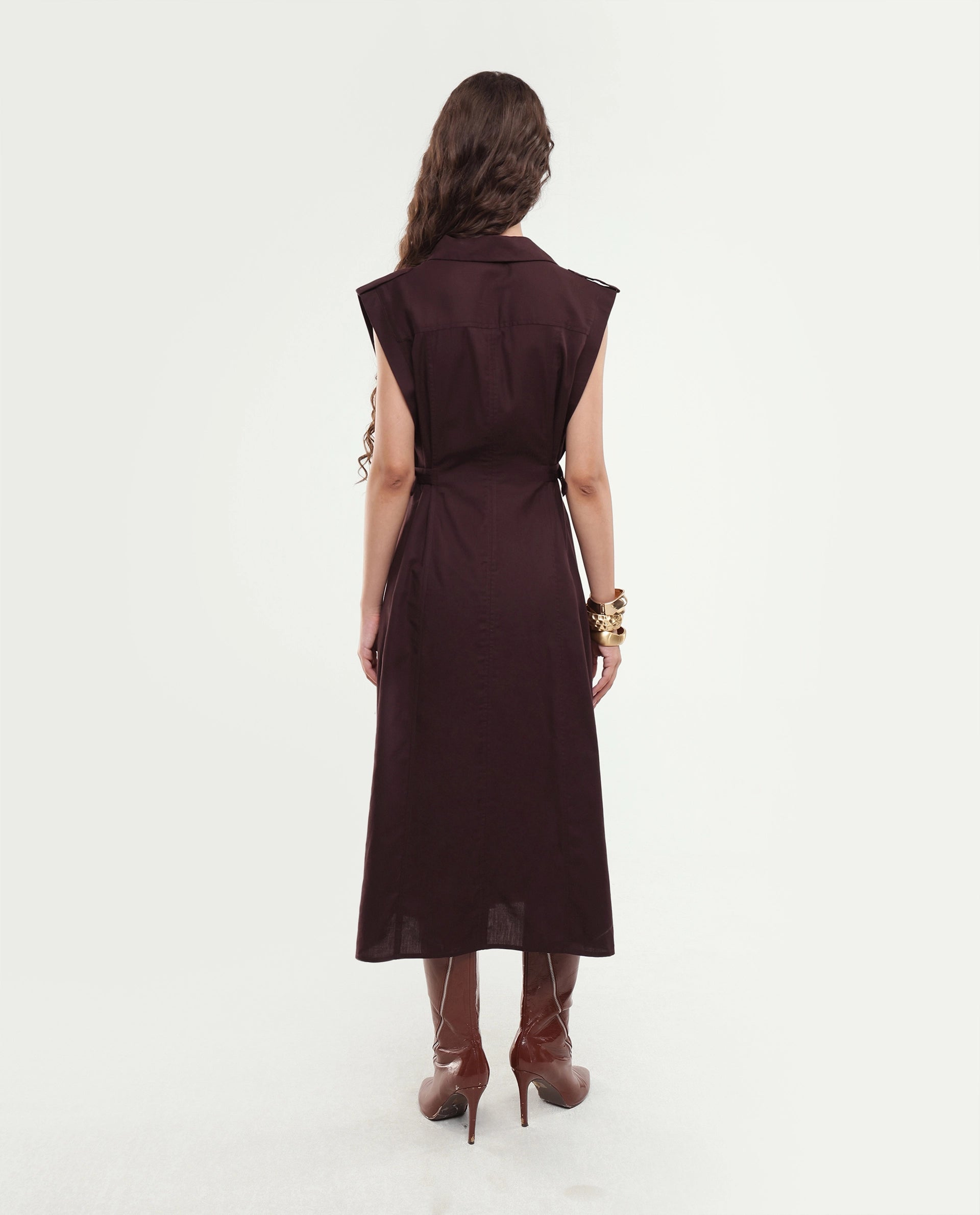 Rareism Women's Yorgo Brown Cotton Button Fit And Flare Plain Dress