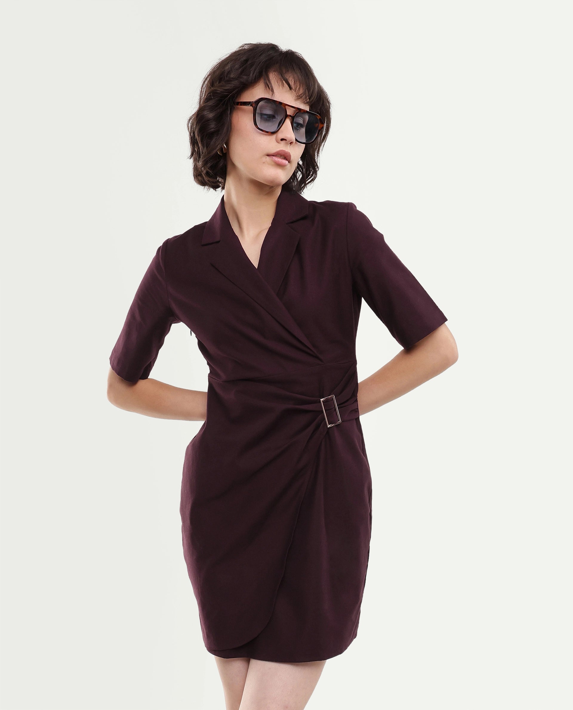 Rareism Women's Yager Dark Brown Cotton Blend Zipper Fitted Dress