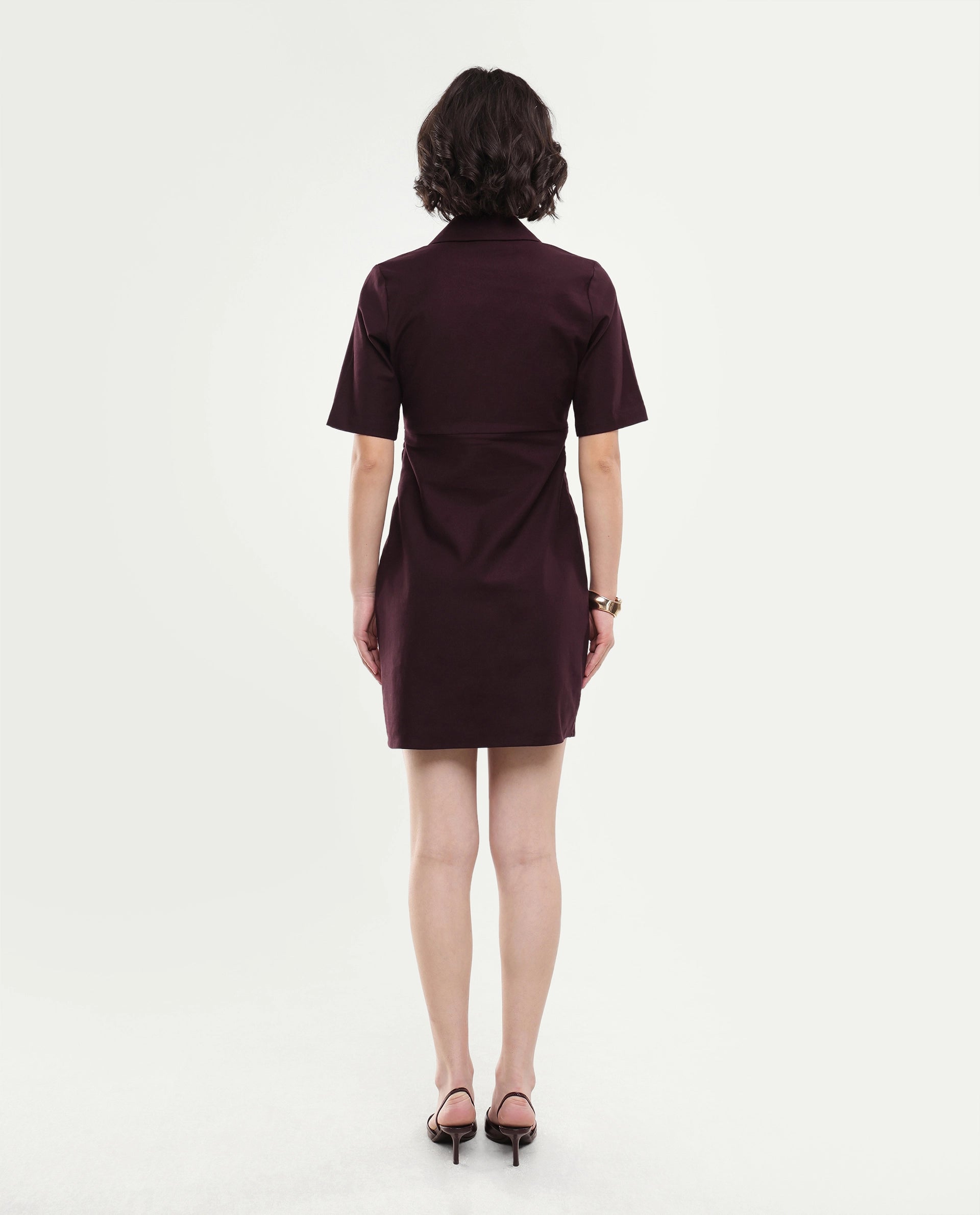 Rareism Women's Yager Dark Brown Cotton Blend Zipper Fitted Dress