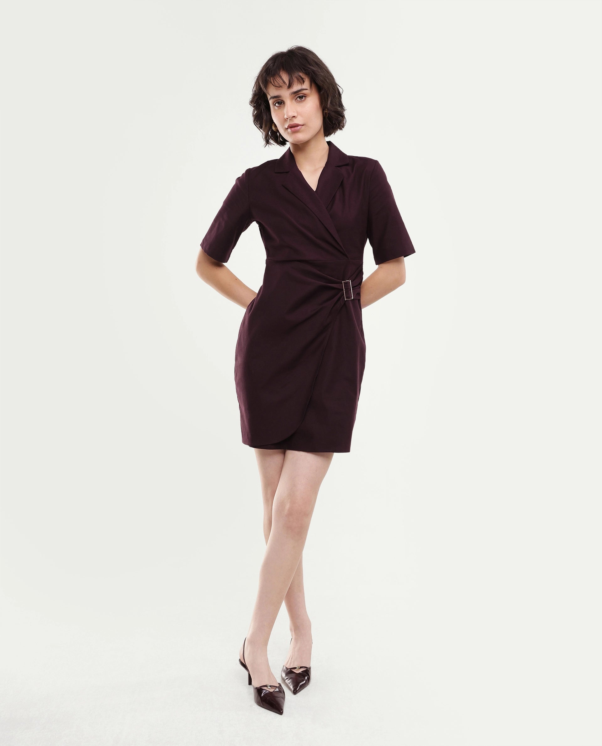 Rareism Women's Yager Dark Brown Cotton Blend Zipper Fitted Dress