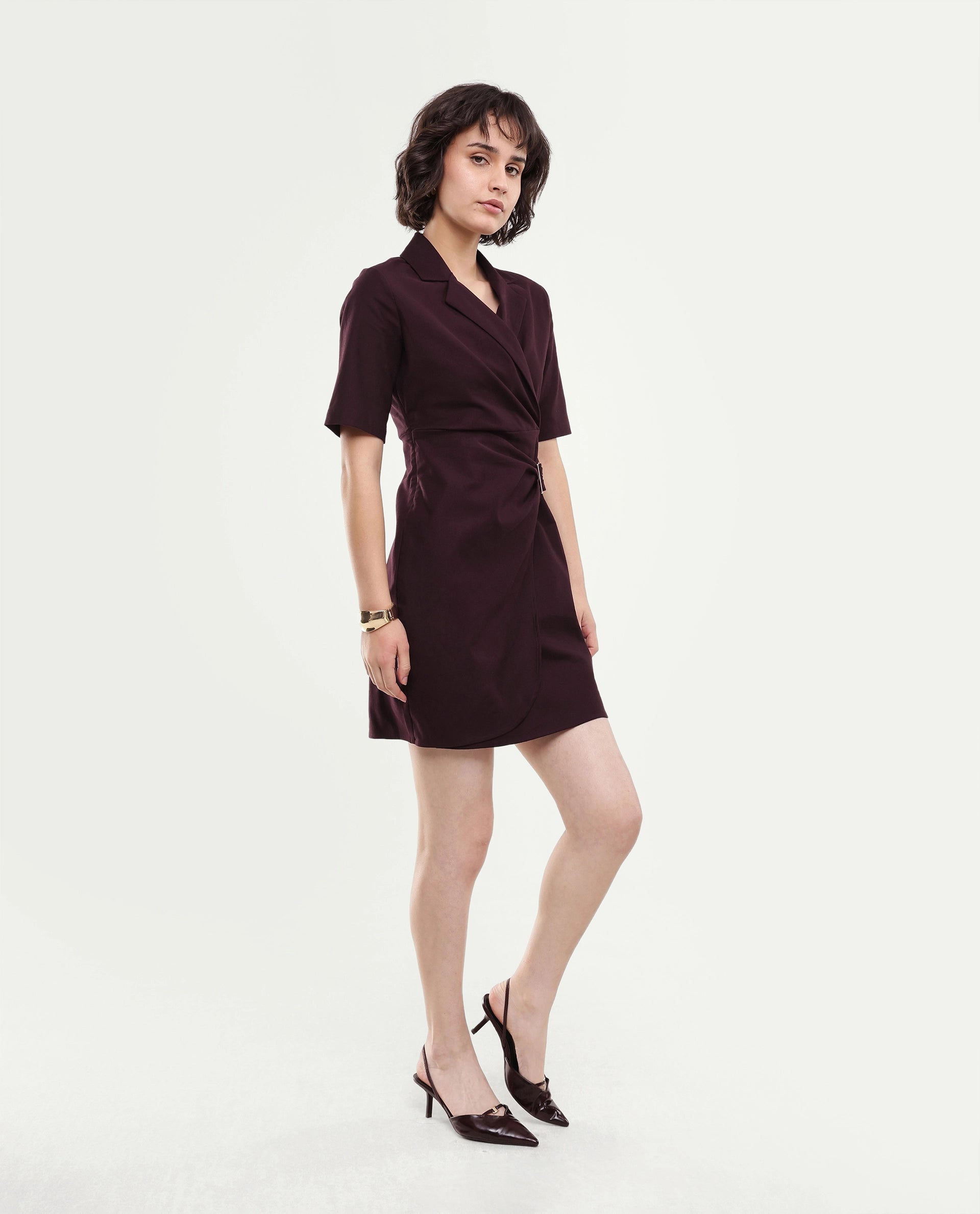 Rareism Women's Yager Dark Brown Cotton Blend Zipper Fitted Dress