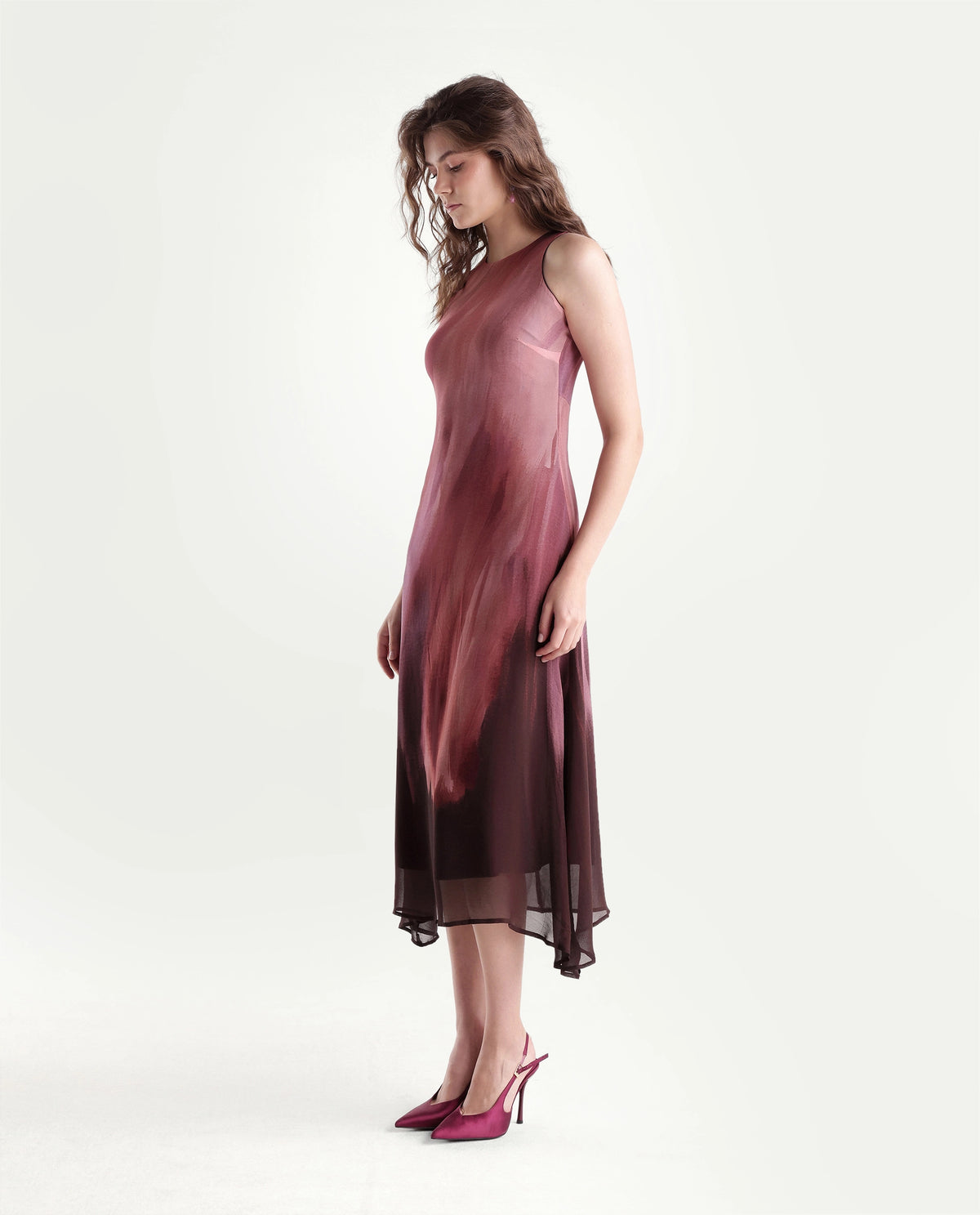 Rareism Women's Yupin Pink Viscose Button And Zip A-Line Abstract Print Dress