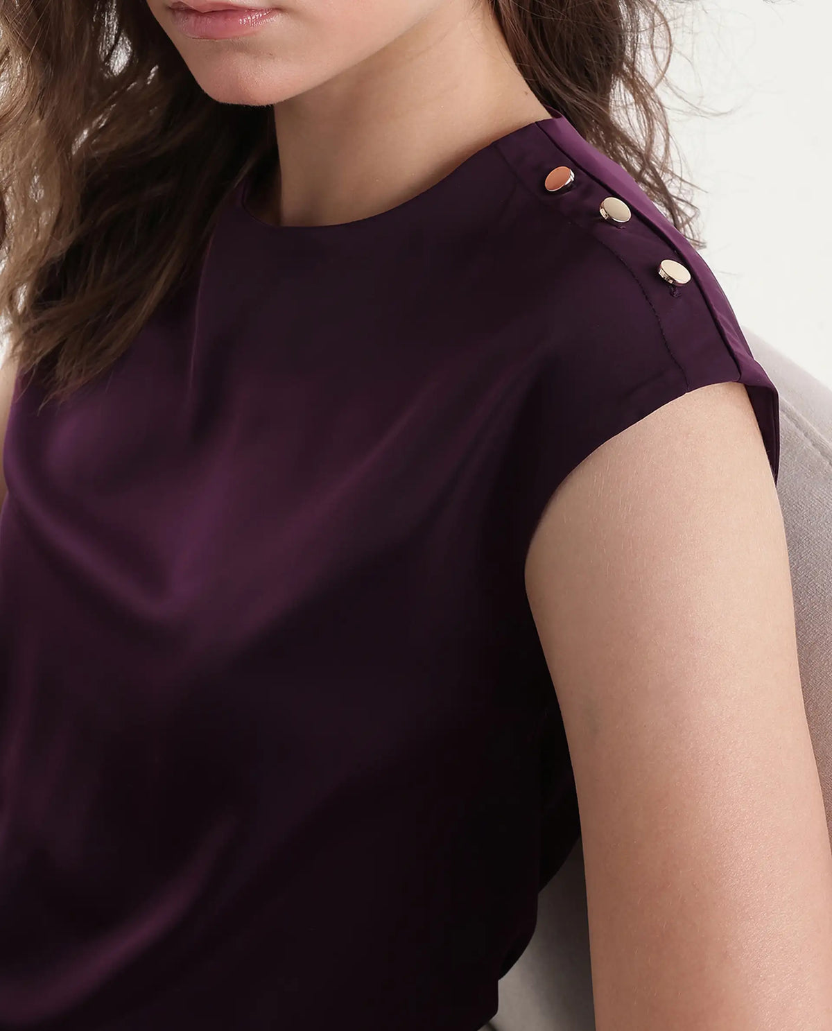 Rareism Women's Odil Dark Purple Polyester Button Regular Fit Plain Top