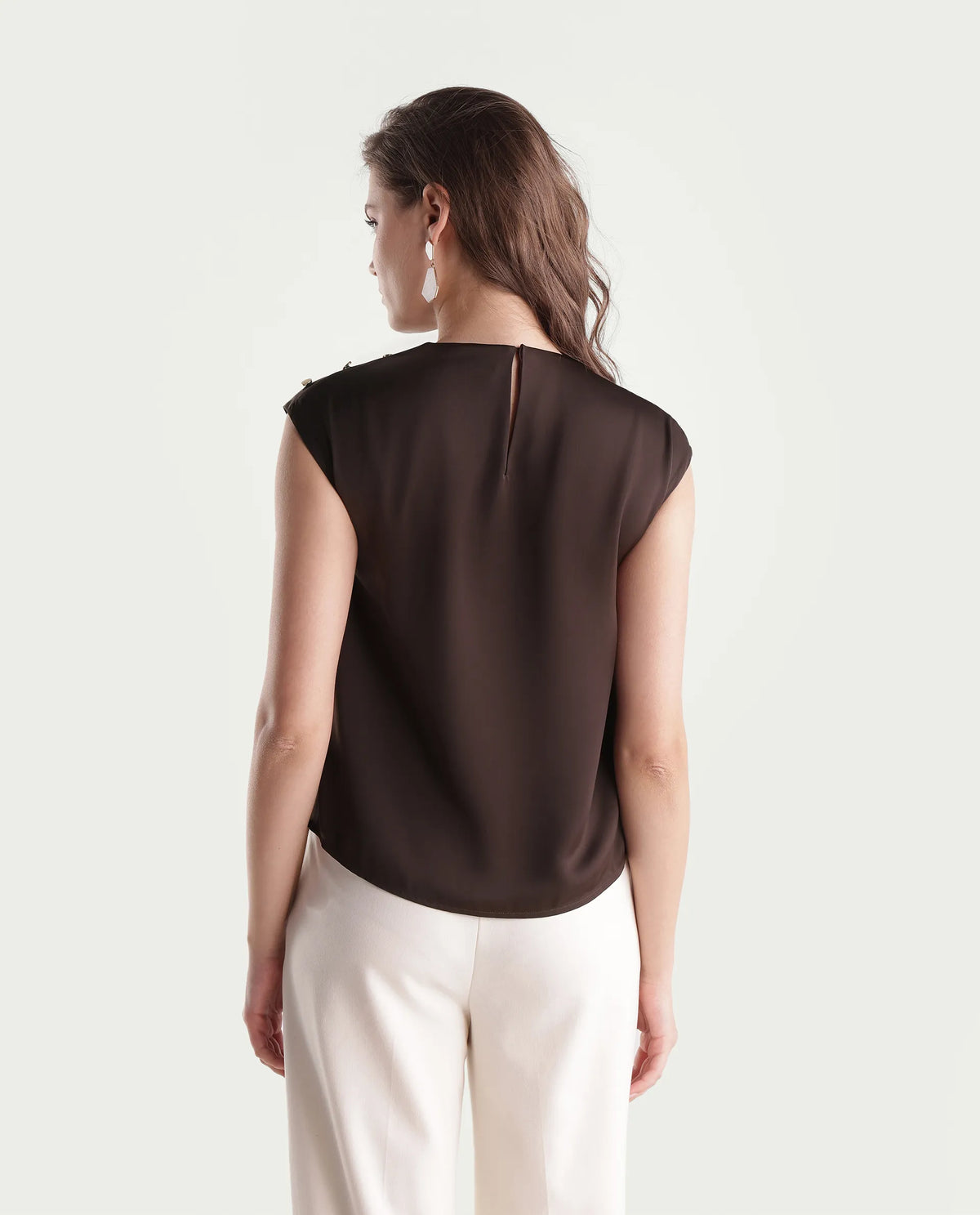 Rareism Women's Odil Brown Polyester Button Regular Fit Plain Top