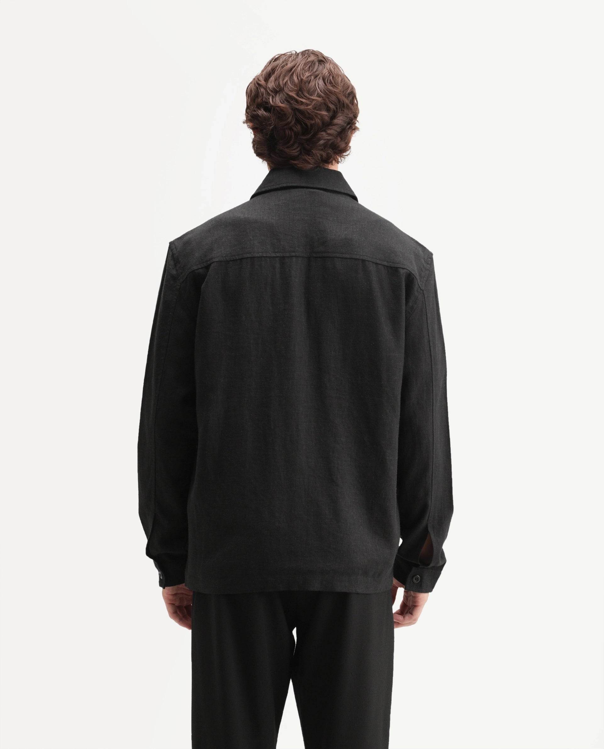 Rare Rabbit Men's Jomo-T-Aw26 Black Linen Blend Spread Collar Zipper Regular Plain Shacket
