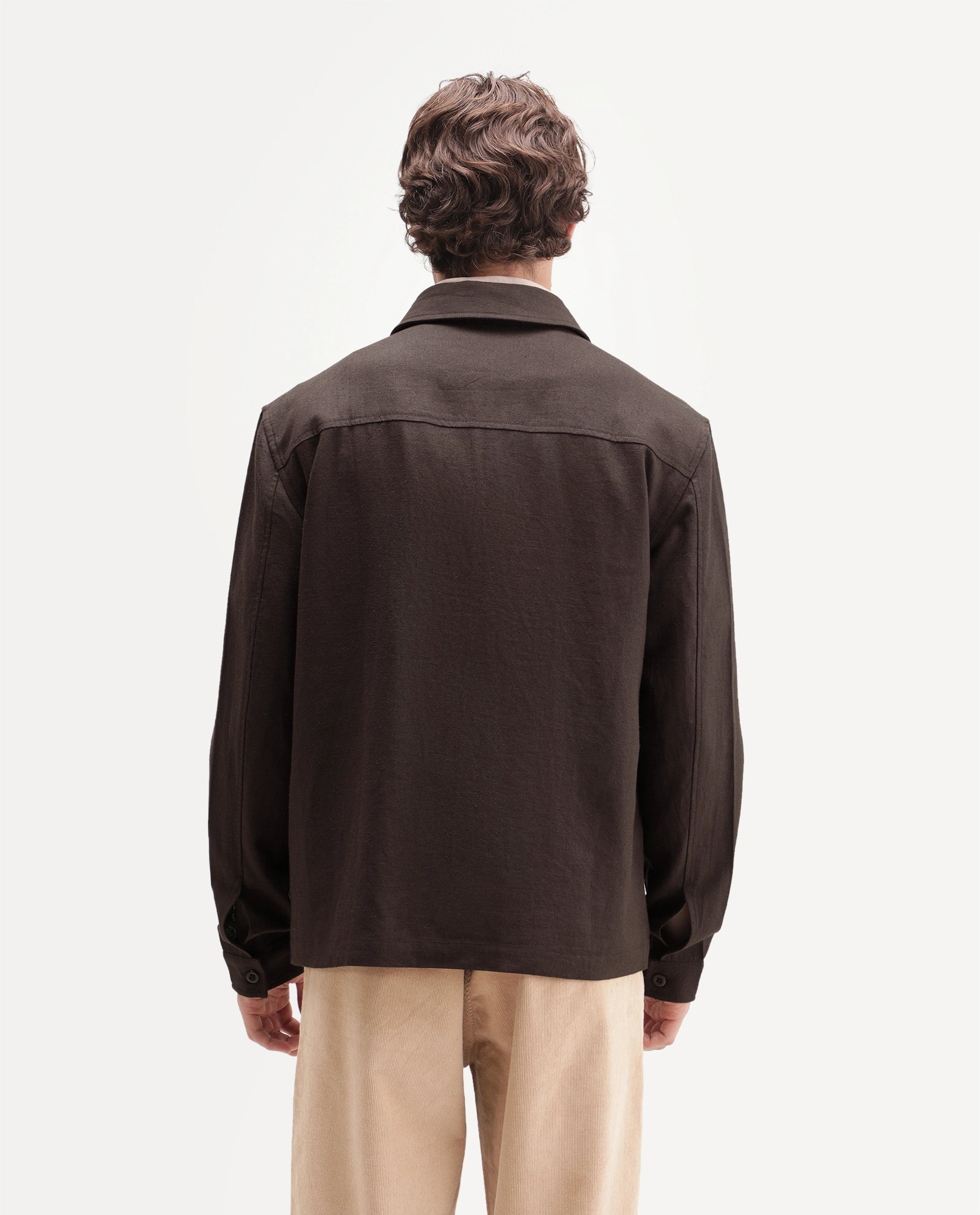 Rare Rabbit Men's Jomo-T-Aw26 Brown Linen Blend Spread Collar Relaxed Plain Shacket