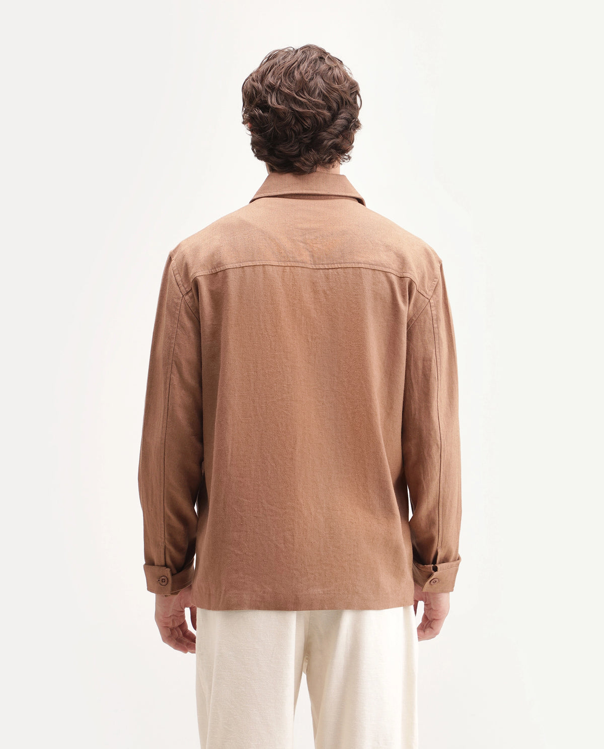 Rare Rabbit Men's Jomo-T-Aw26 Dusky Mustard Linen Blend Spread Collar Relaxed Plain Shacket