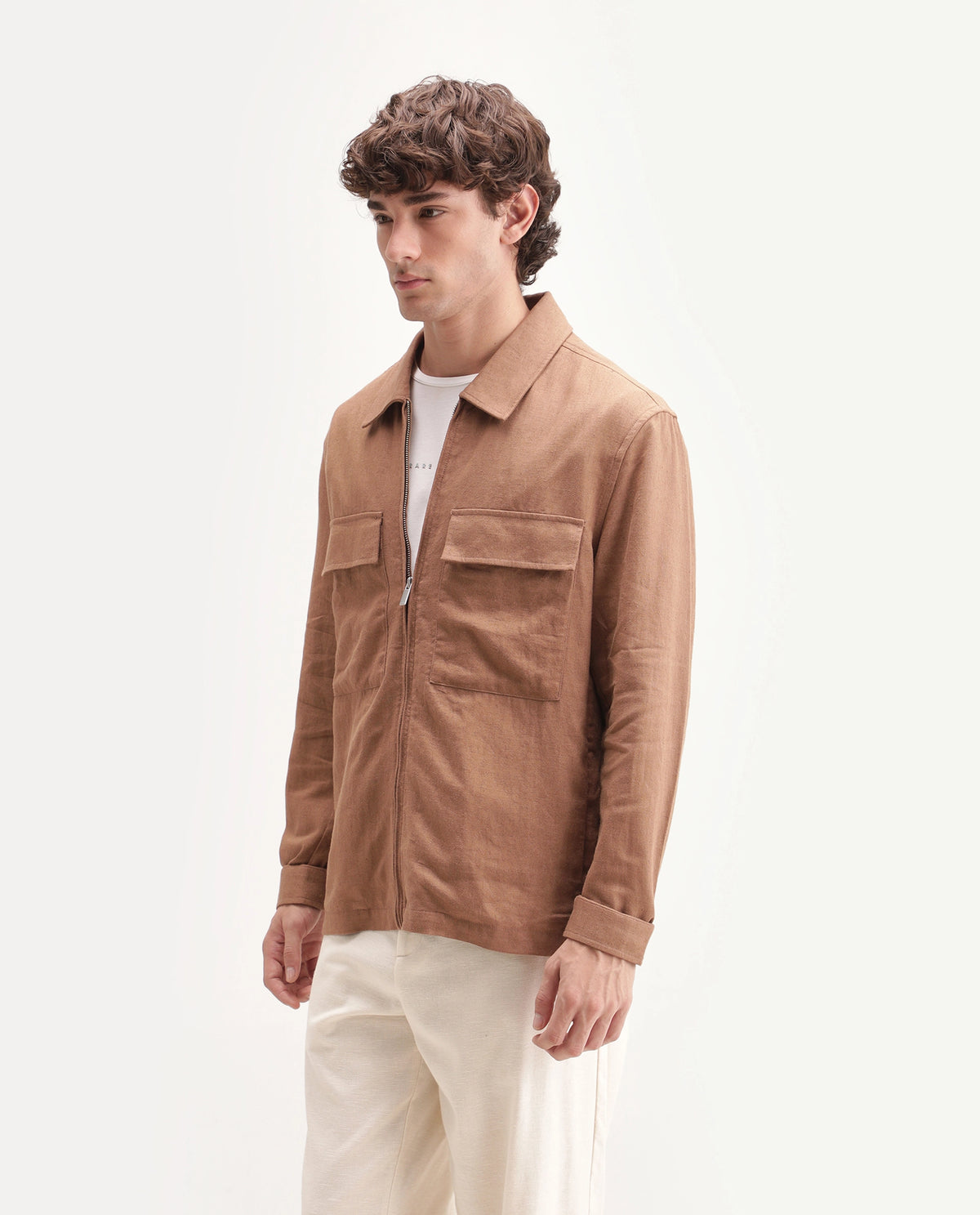 Rare Rabbit Men's Jomo-T-Aw26 Dusky Mustard Linen Blend Spread Collar Relaxed Plain Shacket