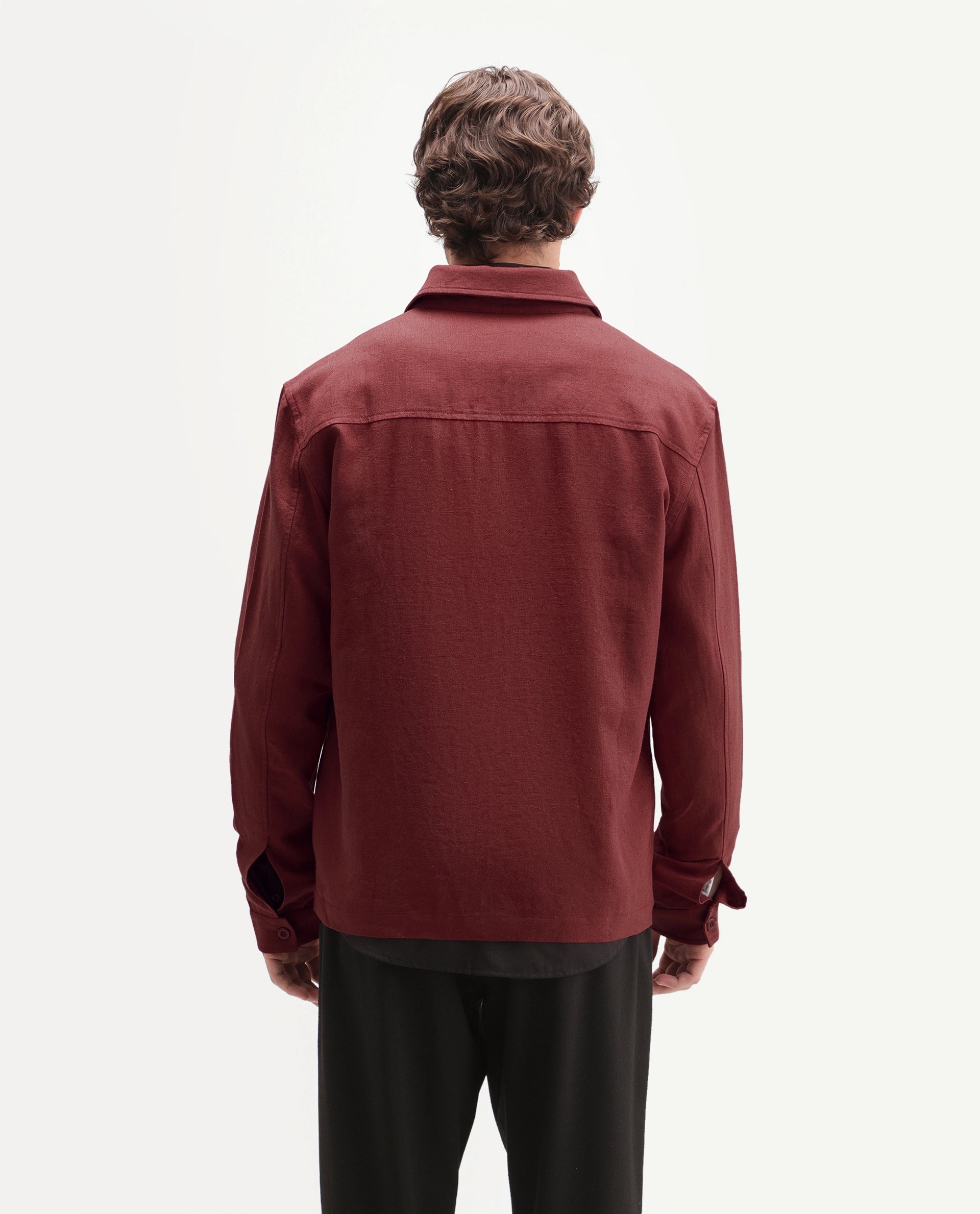 Rare Rabbit Men's Jomo-T-Aw26 Red Linen Blend Spread Collar Zipper Regular Plain Shacket