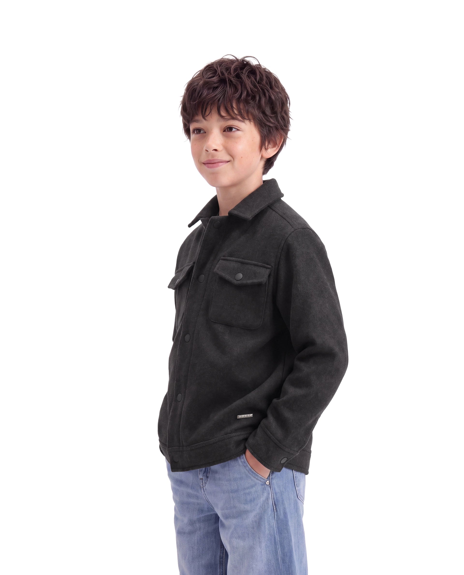 Rare Ones Kids Tweedo-K Dark Grey Polyester Fabric Button Closure Regular Fit Plain Jacket