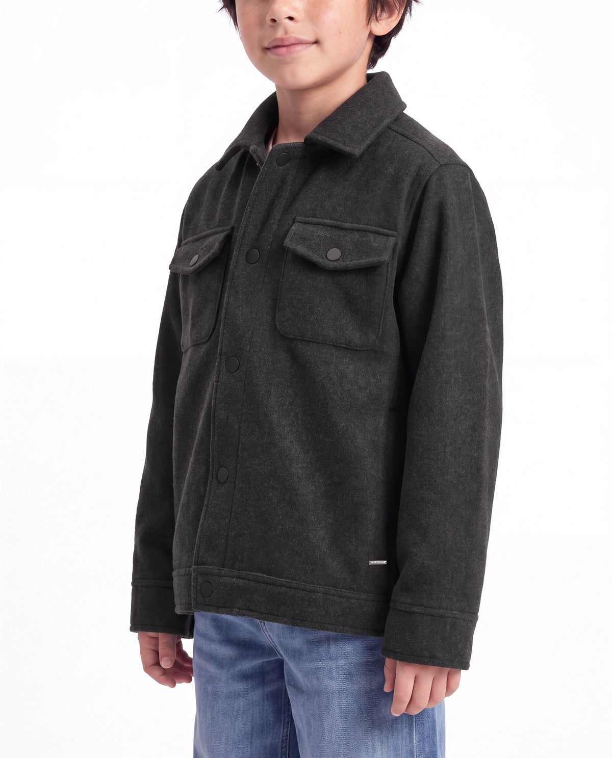 Rare Ones Kids Tweedo-K Dark Grey Polyester Fabric Button Closure Regular Fit Plain Jacket