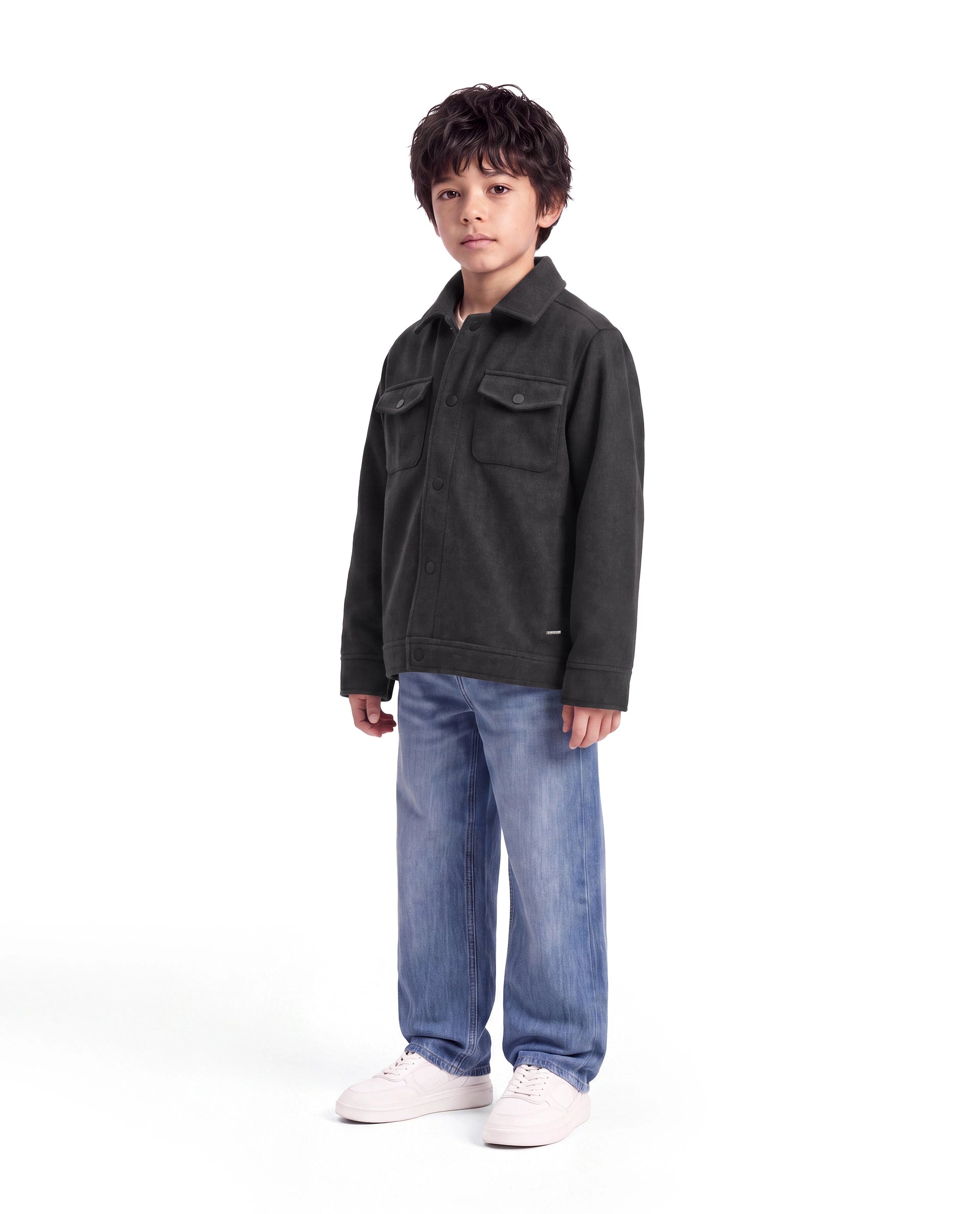 Rare Ones Kids Tweedo-K Dark Grey Polyester Fabric Button Closure Regular Fit Plain Jacket