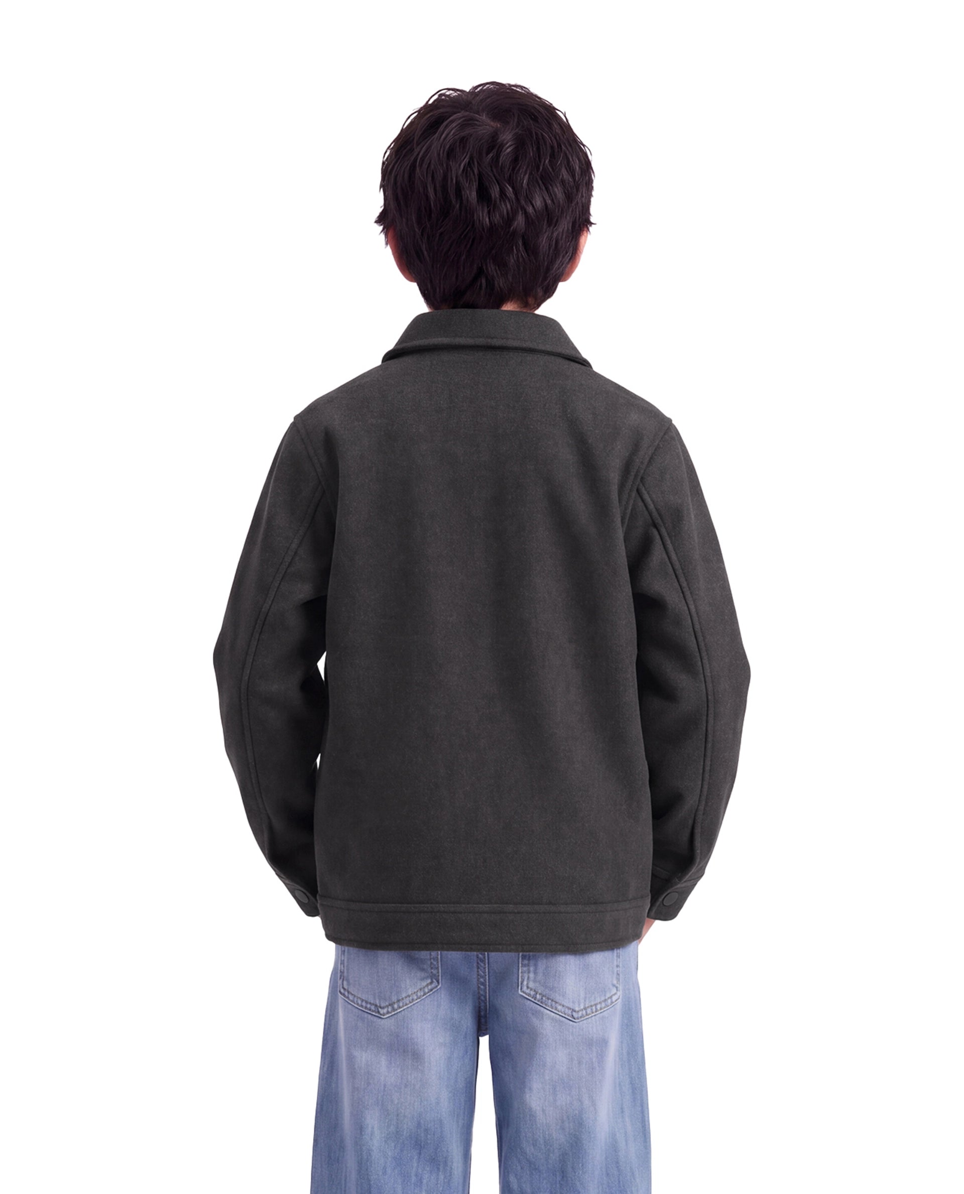 Rare Ones Kids Tweedo-K Dark Grey Polyester Fabric Button Closure Regular Fit Plain Jacket