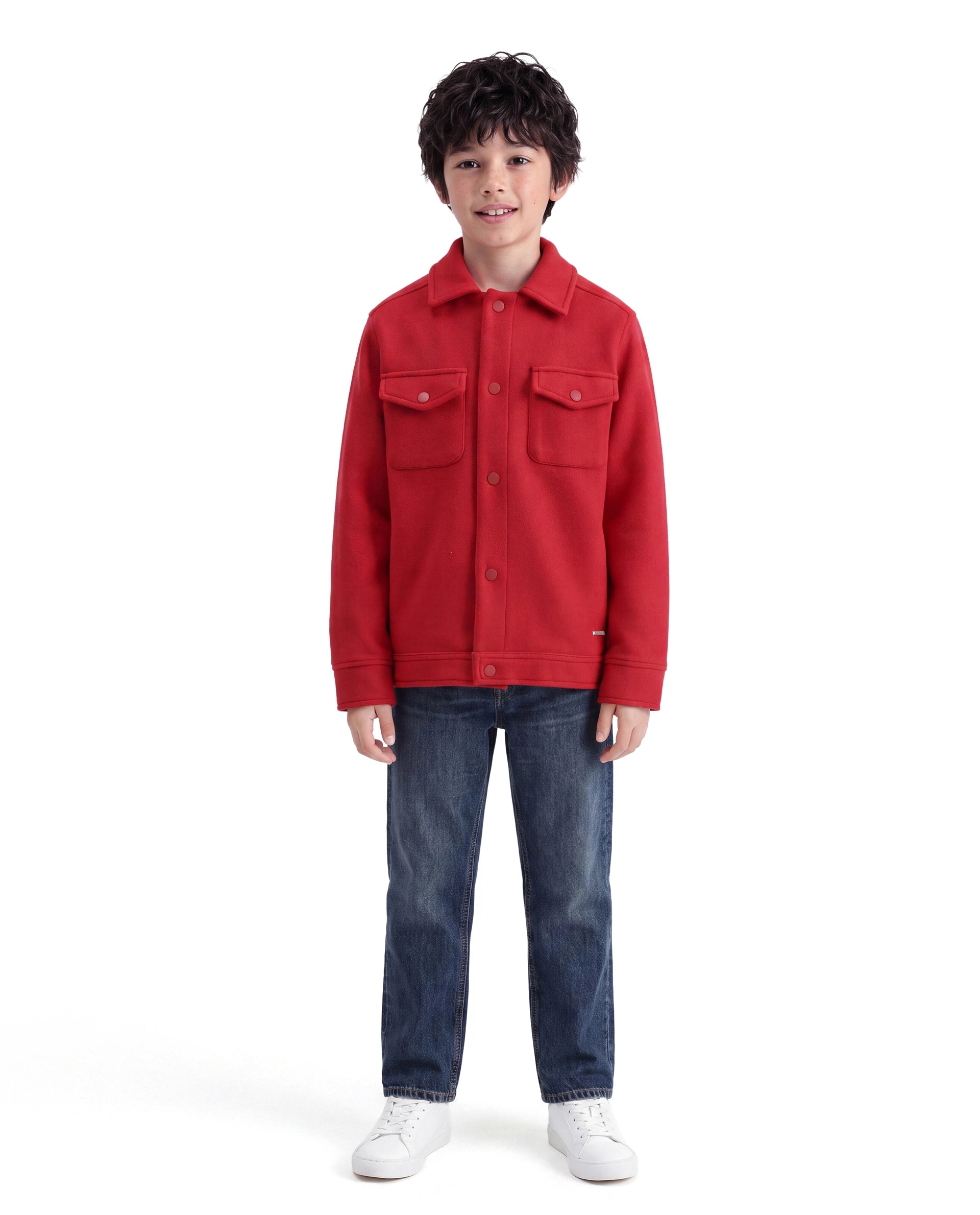 Rare Ones Kids Tweedo-K Red Polyester Fabric Button Closure Regular Fit Plain Jacket