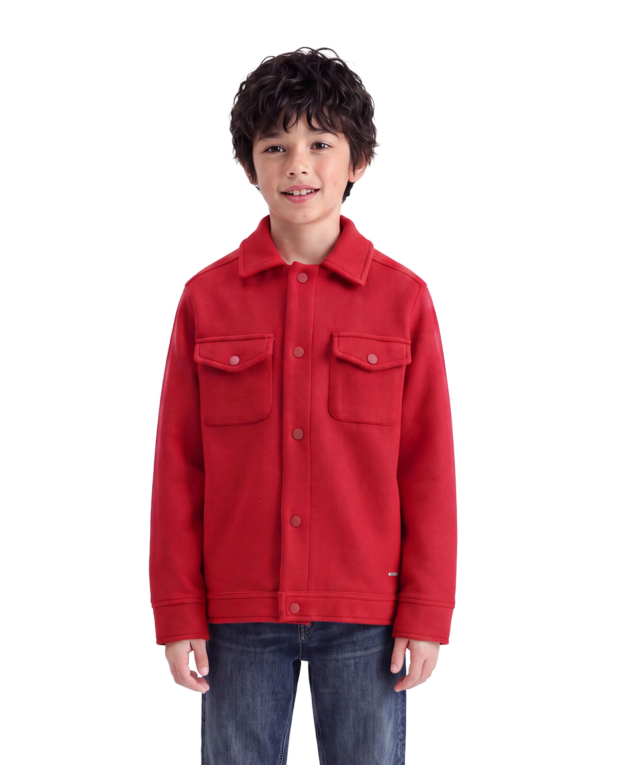 Rare Ones Kids Tweedo-K Red Polyester Fabric Button Closure Regular Fit Plain Jacket