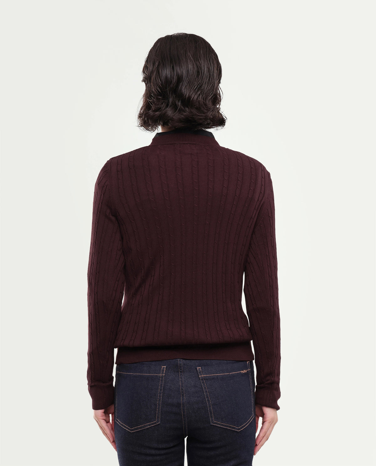 Rareism Women's Lizmit Dark Maroon Viscose V-Neck Relaxed Plain Sweater