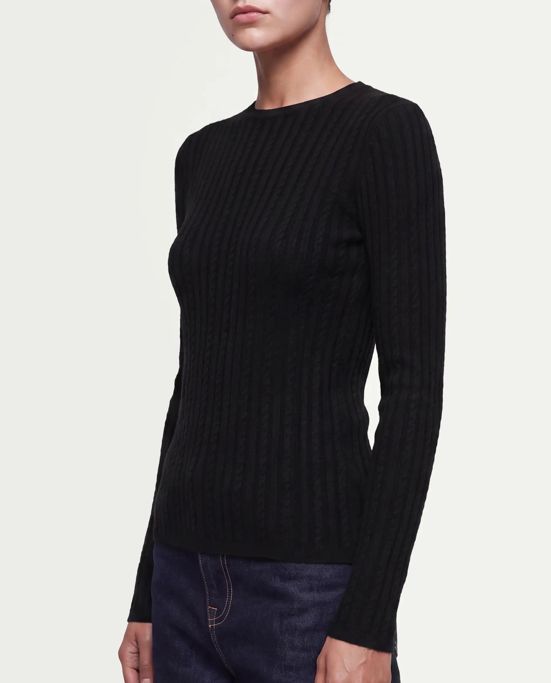 Rareism Women's Los Black Viscose Blend Crew Neck Slim Plain Top