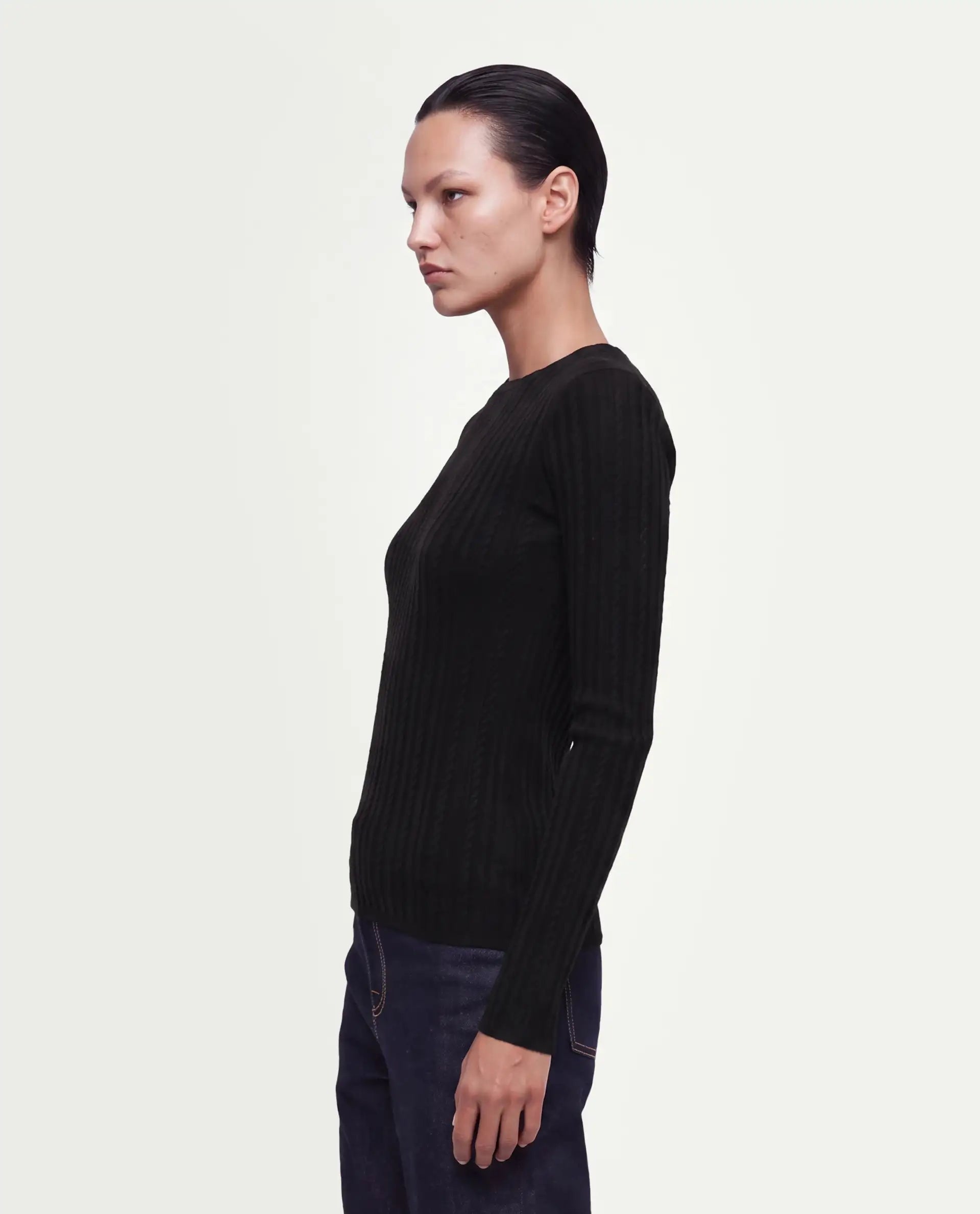 Rareism Women's Los Black Viscose Blend Crew Neck Slim Plain Top