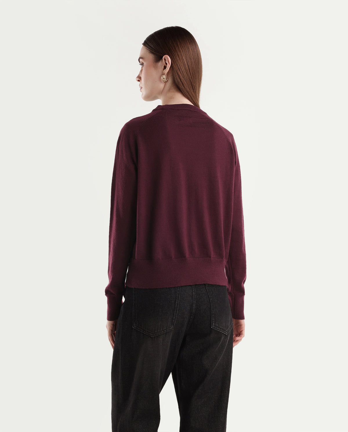 Rareism Women's Lerin Dark Maroon Wool Pull-On Relaxed Fit Plain Sweater - image 7