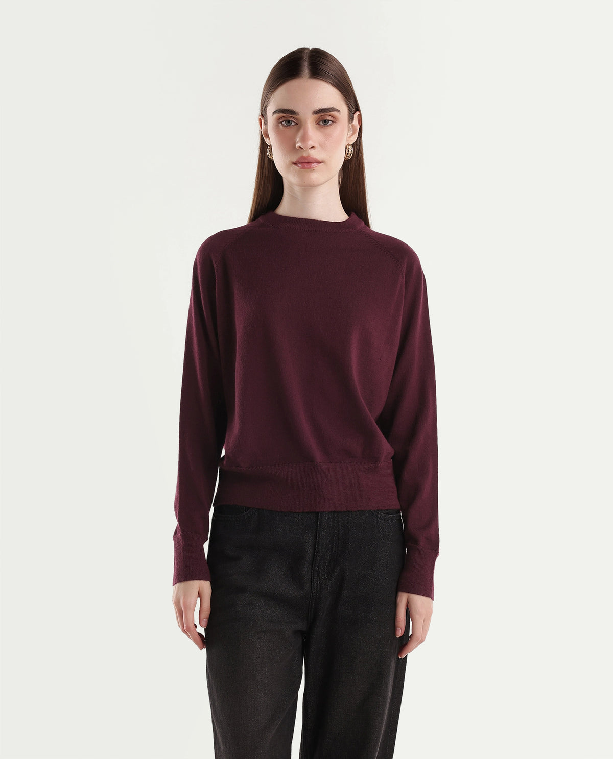 Rareism Women's Lerin Dark Maroon Wool Pull-On Relaxed Fit Plain Sweater - image 6