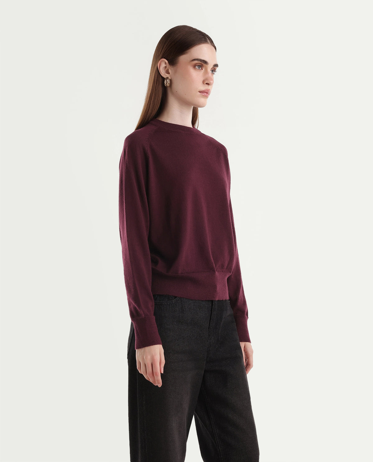 Rareism Women's Lerin Dark Maroon Wool Pull-On Relaxed Fit Plain Sweater - image 4