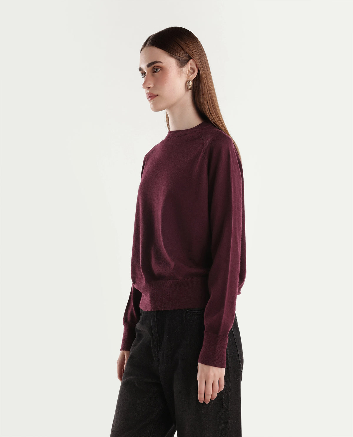 Rareism Women's Lerin Dark Maroon Wool Pull-On Relaxed Fit Plain Sweater - image 5