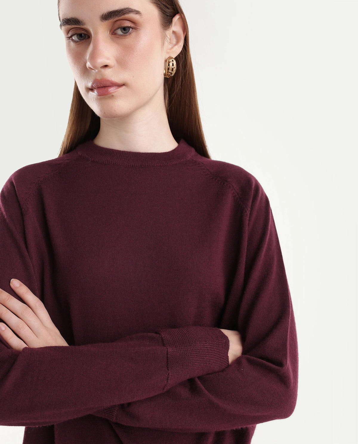 Rareism Women's Lerin Dark Maroon Wool Pull-On Relaxed Fit Plain Sweater - image 3