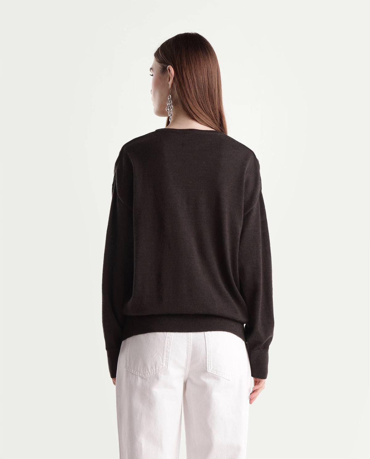 Rareism Women's Lerino Dark Brown Wool V-Neck Relaxed Plain Sweater - image 7