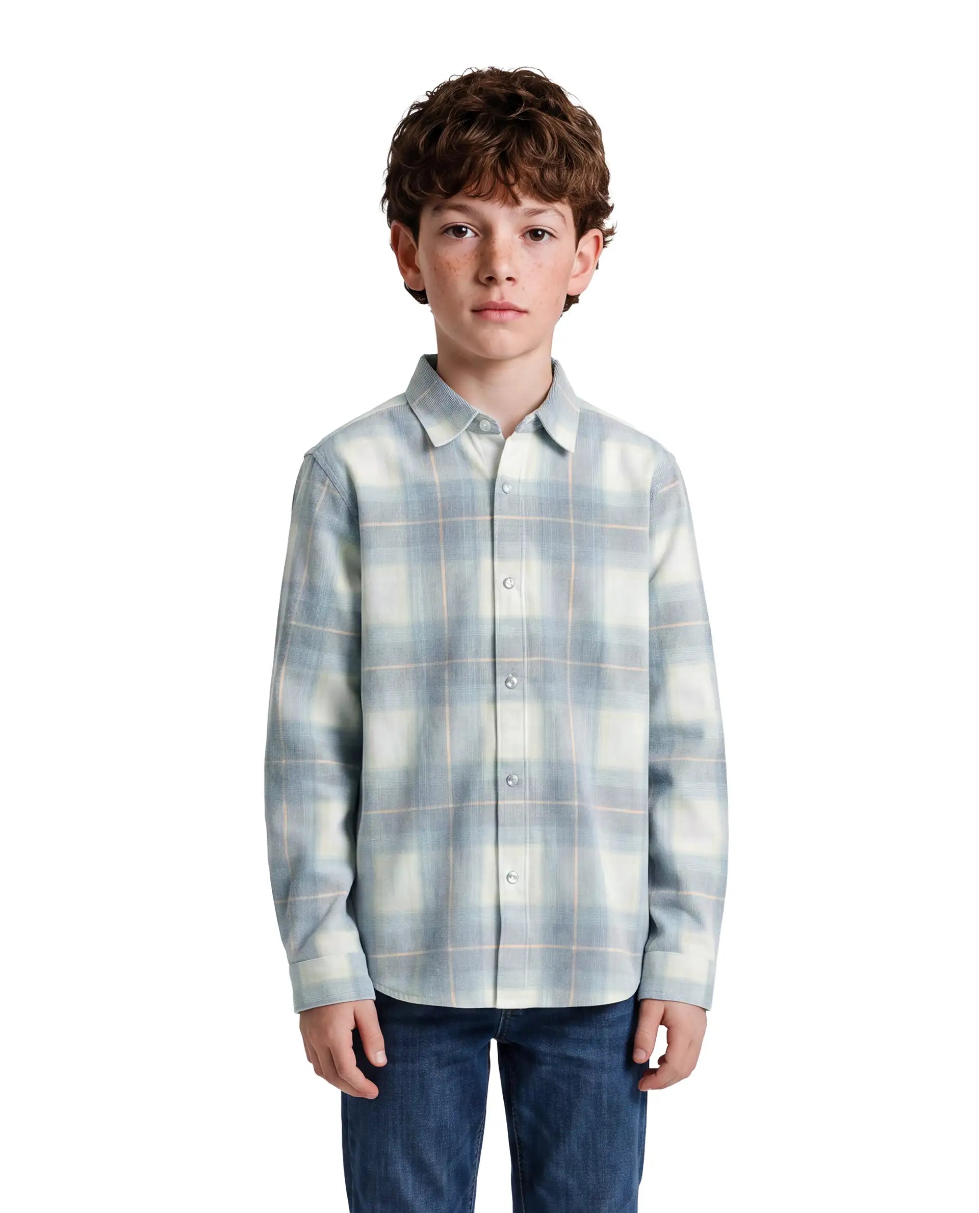 Rare Ones Kids Tom Light Blue Cotton Fabric Button Closure Relaxed Fit Checked Shirt