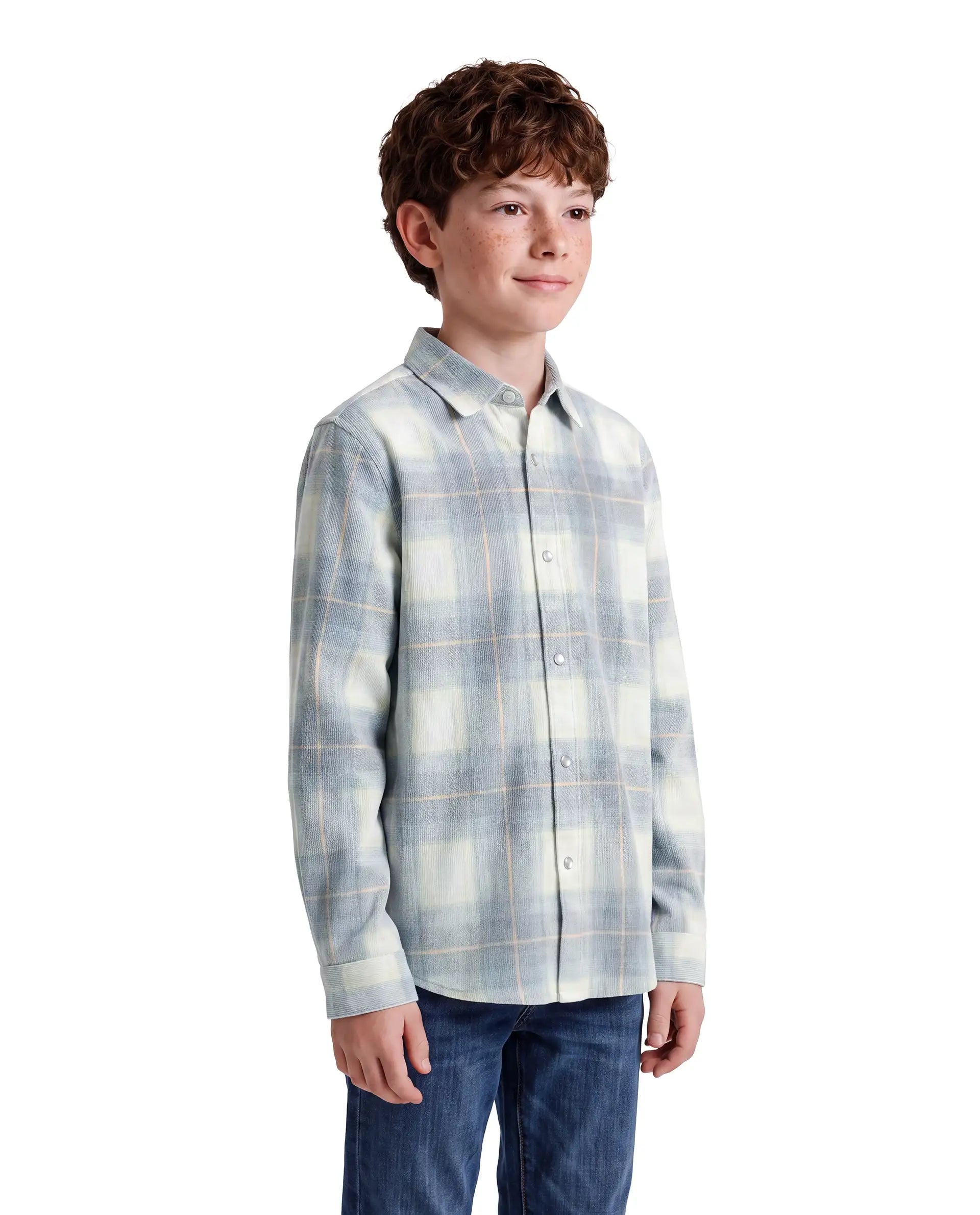 Rare Ones Kids Tom Light Blue Cotton Fabric Button Closure Relaxed Fit Checked Shirt